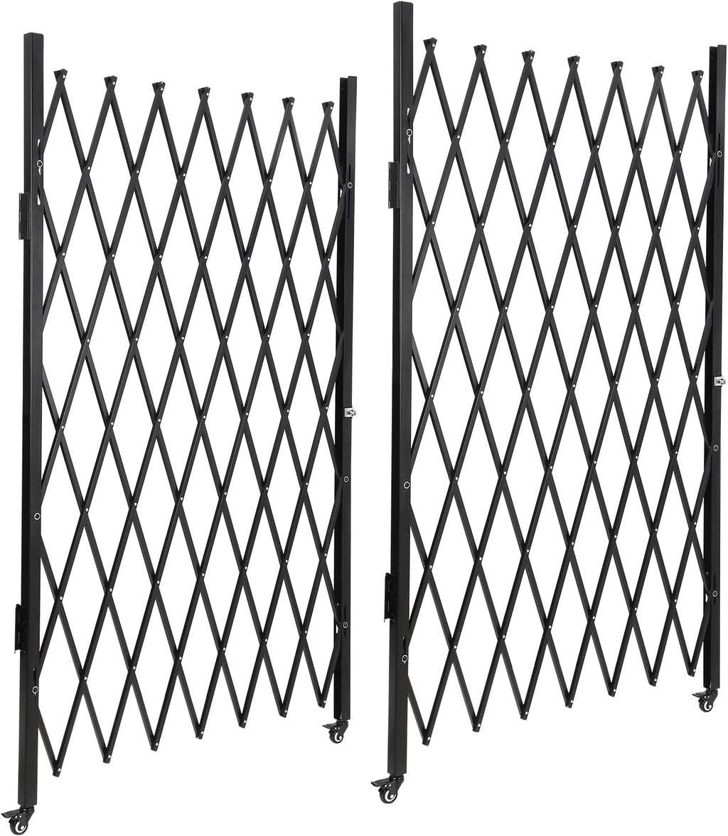 Double Folding Security Gate, 61' H x 122' W, Heavy Duty Steel Expandable Barrier with 360° Swivel Casters & Key Lock, Retractable Scissor Gate for Warehouse, Garage, Driveway, Pool Safety