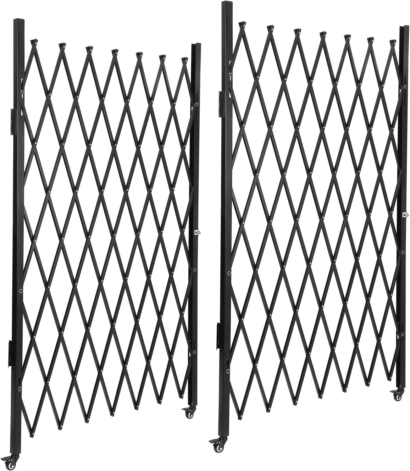 Double Folding Security Gate, 61' H x 122' W, Heavy Duty Steel Expandable Barrier with 360° Swivel Casters & Key Lock, Retractable Scissor Gate for Warehouse, Garage, Driveway, Pool Safety