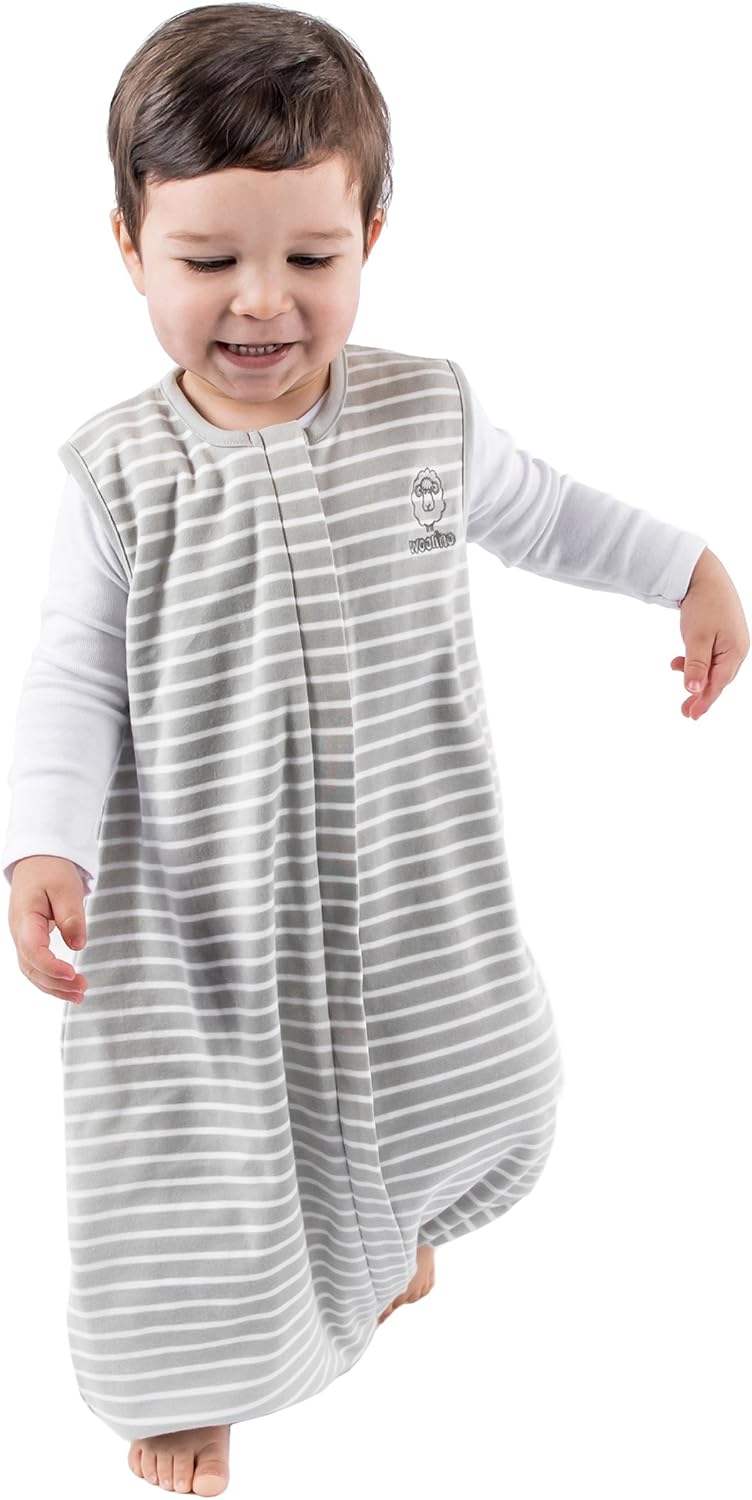 Woolino 4 Season Baby Sleep Bag or Sack with feet, Australian Merino Wool and Organic Cotton, Toddler Sleeping Bag, 3-4T, Birch Gray