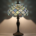 Tiffany Lamp Stained Glass Table Lamp 12' x 19' Blue Beads Style Decorative Lamp Bedside Reading Lamp for Desk Living Room Bedroom Office Study Light Home Decor Gift