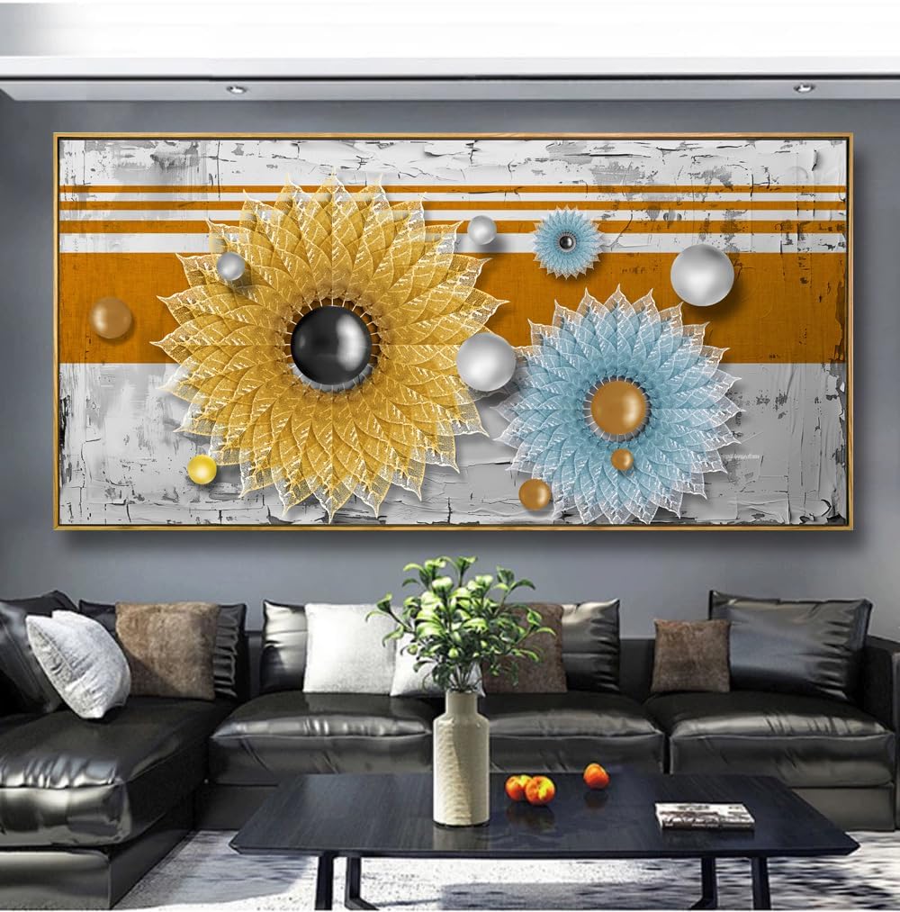 Solid wood frame abstract Wall Art Framed Ready to Hang Wall Art Modern artwork Fantasy Paintings 3D chrysanthemumabstract lines Wall Art Prints Canvas Painting 29'x58'Large Size for Liv ing Room Bedroom Office Decoration