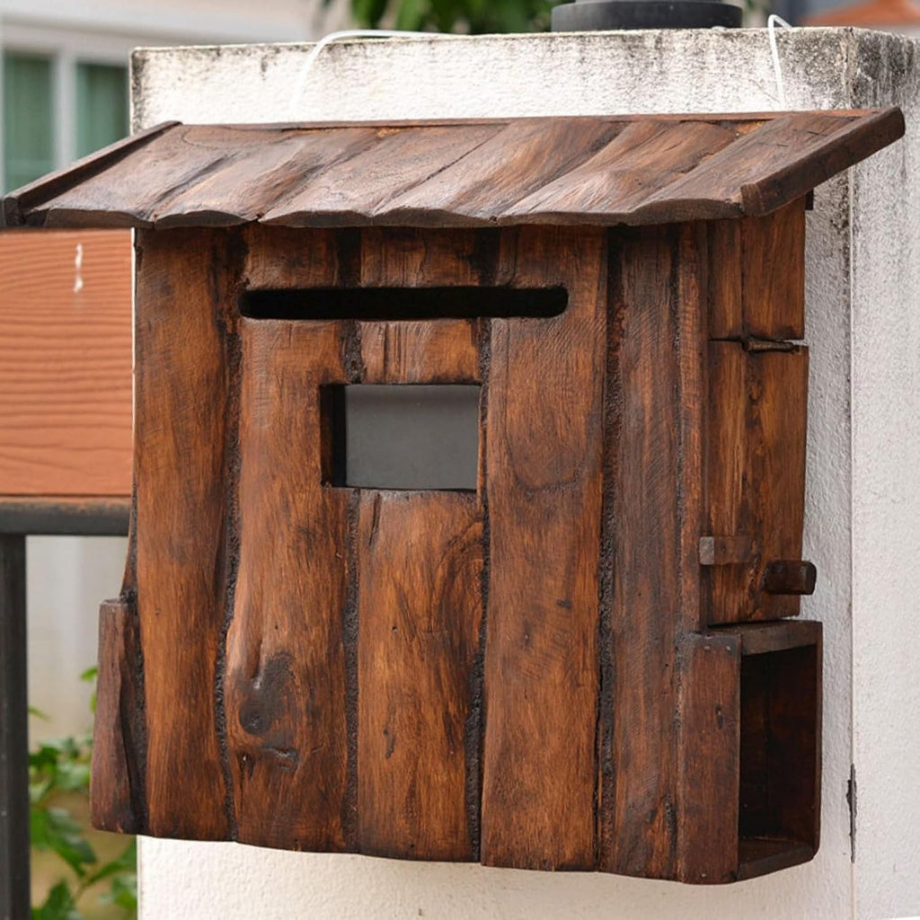 Wooden Wall-Mount Mailboxes, Vintage Cabin Mailbox, Hanging Post Box for Outside, Large Rainproof Suggestion Box Home Decor 15 x 7 x 14 Inch