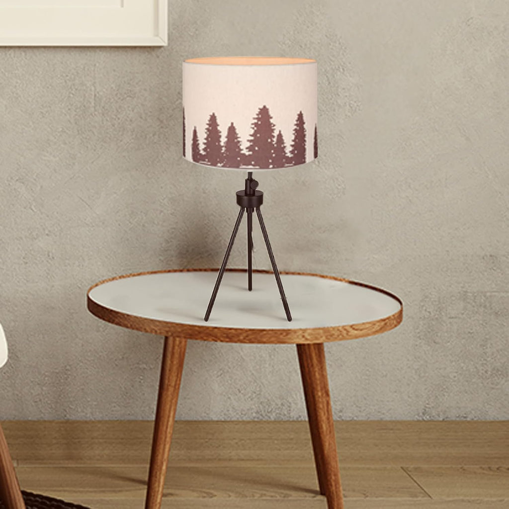 Canarm Holt Table Lamp, 27-Inch Country Rustic Black Finish with Printed Fabric Shade, Adjustable Height from 22-27' with 3-Way Socket Switch for Living Room
