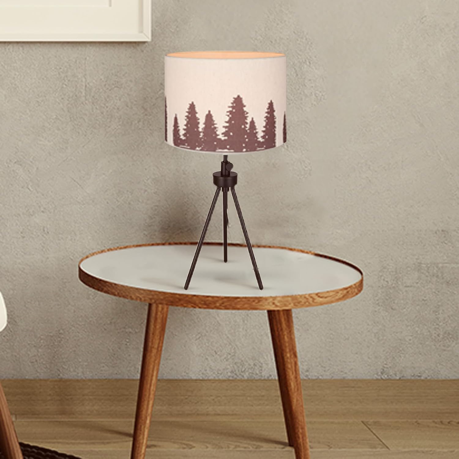 Canarm Holt Table Lamp, 27-Inch Country Rustic Black Finish with Printed Fabric Shade, Adjustable Height from 22-27' with 3-Way Socket Switch for Living Room