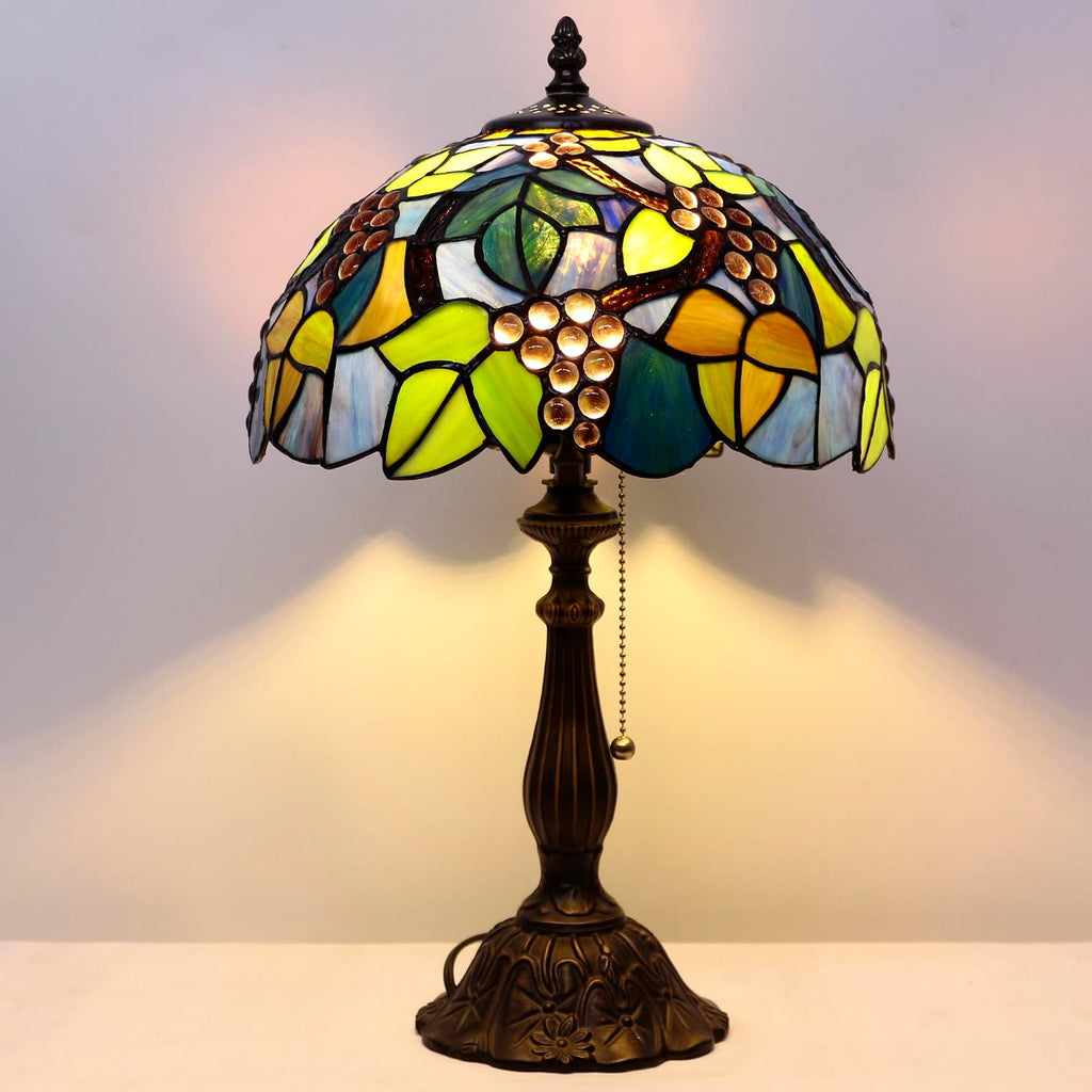 Tiffany Table Lamp Stained Glass Lamp 12X12X19 Inch Antique Reading Light (Amber Grape)