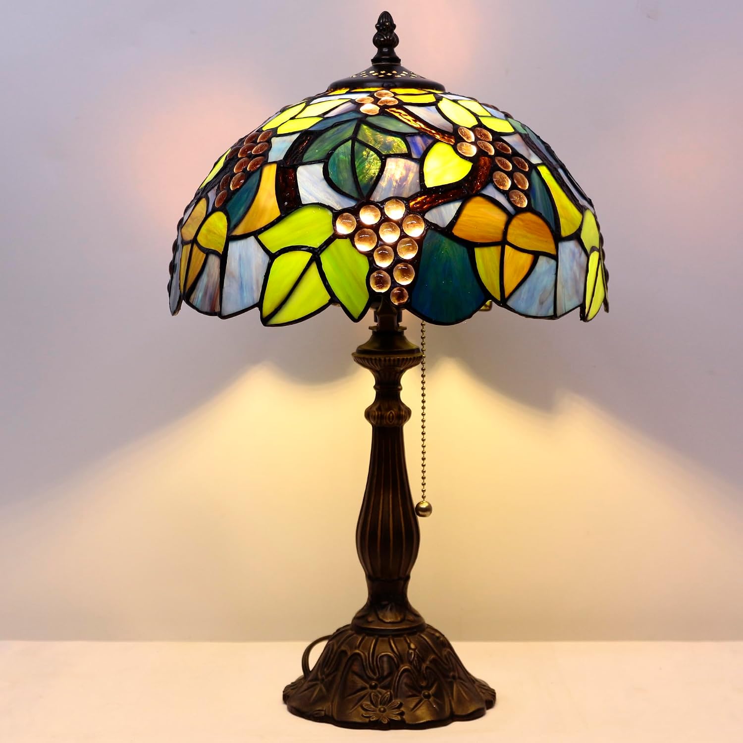Tiffany Table Lamp Stained Glass Lamp 12X12X19 Inch Antique Reading Light (Amber Grape)