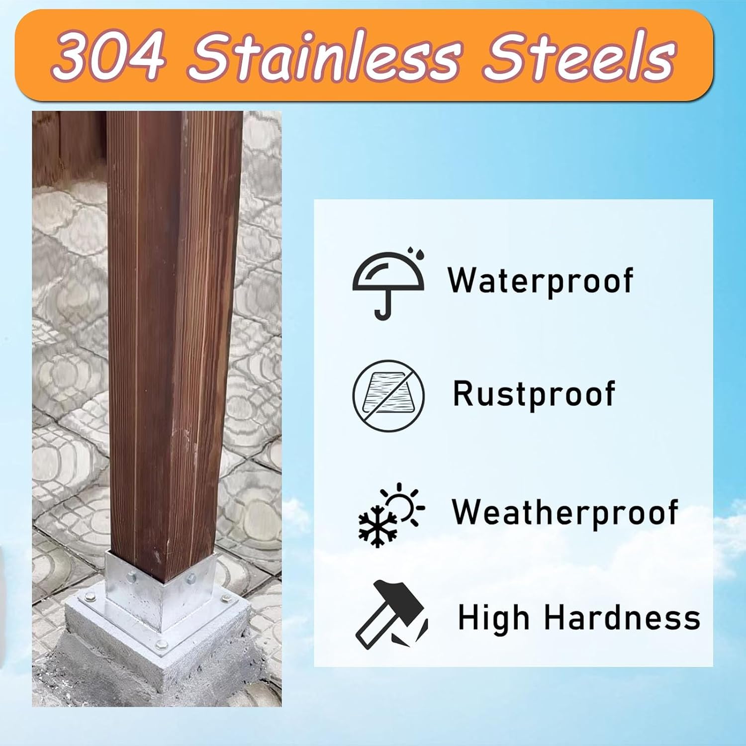 LZMZMQ 4 Pcs Post Base 3x3 4x4 5x5 6x6, Stainless Steel Flange Anchor Base for Protecting Fences/Mailbox/Porch Railings, Pergola Post Base Bracket(70mm/2.8in)