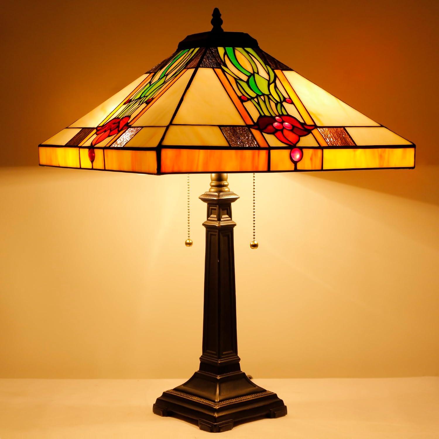 Tiffany Table Lamp Tulip Flower Mission Style Stained Glass 16X16X23 Inches Desk Reading Light for Bedrooms Living Room Study Home Office