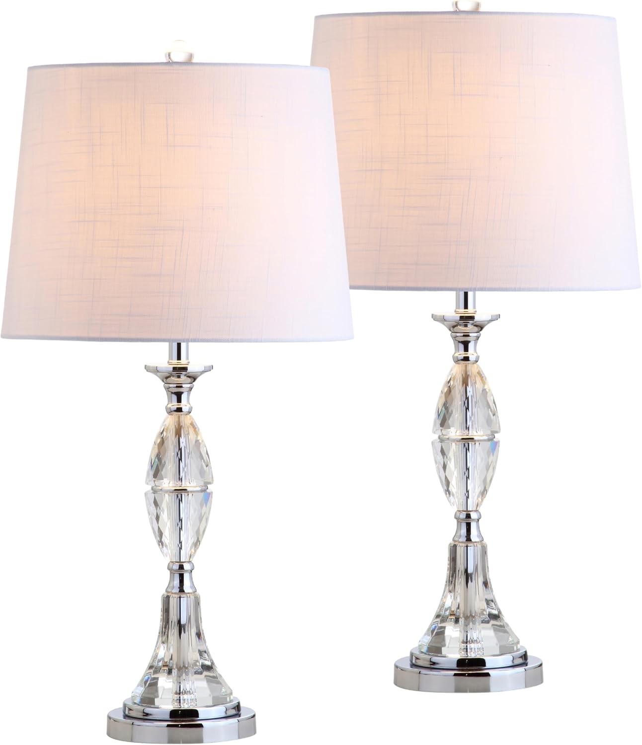JONATHAN Y 25.5' Clear/Chrome Crystal Table Lamp Set of 2 for Bedroom, Traditional French Country Lamps for Living Room, White Linen Drum Shade, LED Bulbs Included JYL2041A-SET2