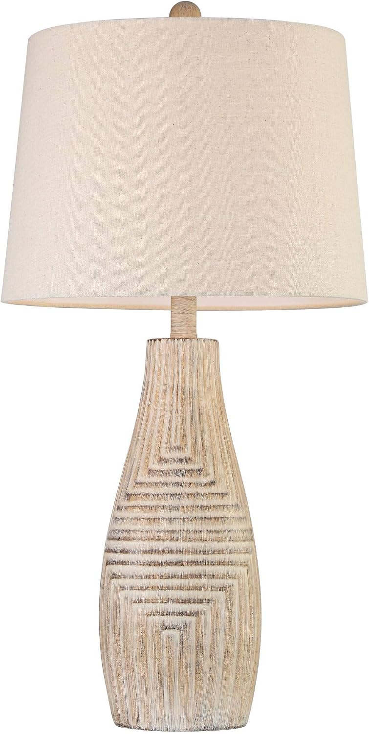 John Timberland Chico Rustic Southwest Natural Cottage Core Table Lamp 27' Tall Faux Light Wood Oatmeal Fabric Drum Shade for Living Room Bedroom House Bedside Nightstand Home Office Reading