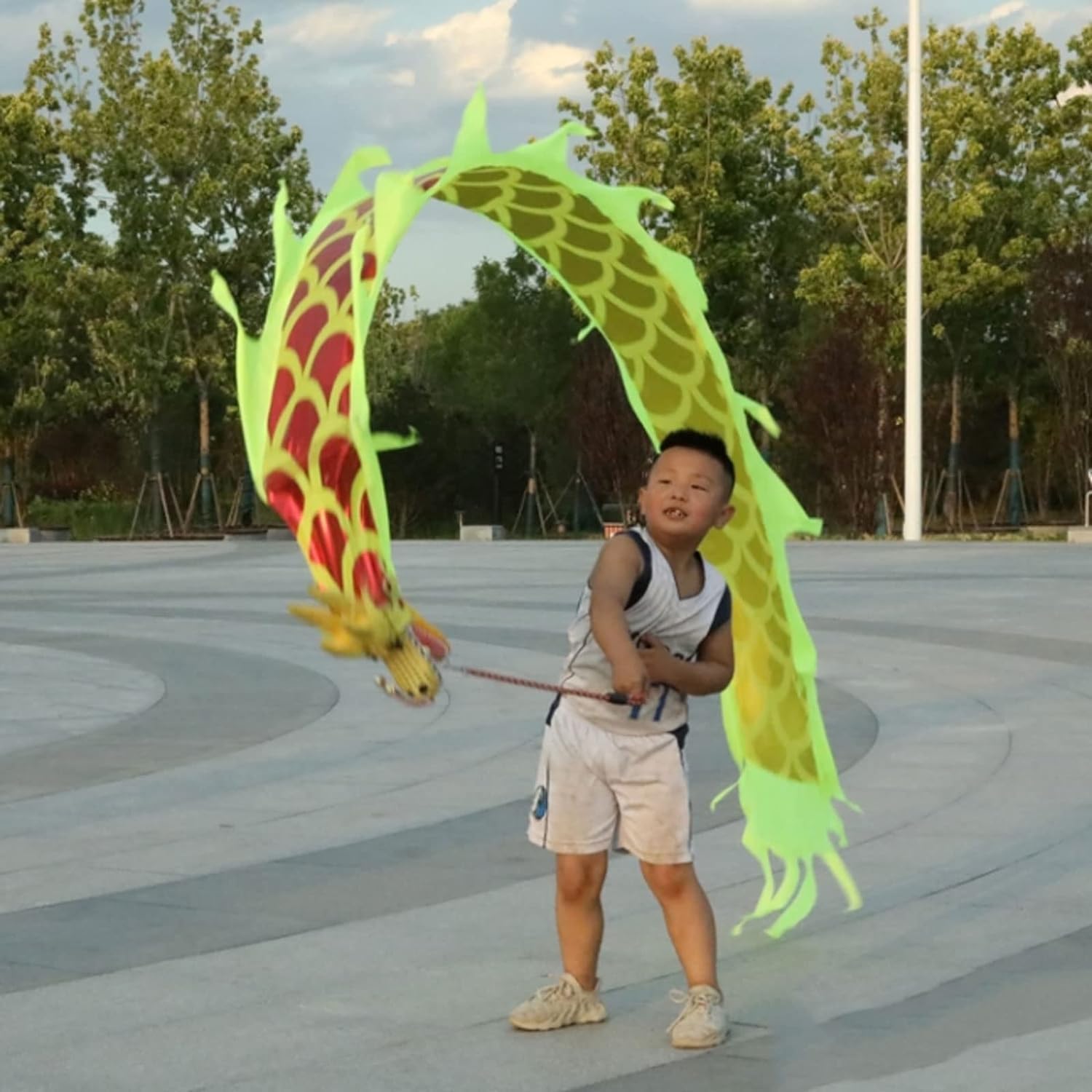 Lion Dance Dragon Dance for Outdoor Streamer Chinese Dragon Dance Outdoor Flinging Fitness Lion Dance with 3D Real-Like Plastic Dragon Head and Rope Traditional Festivals(Green)