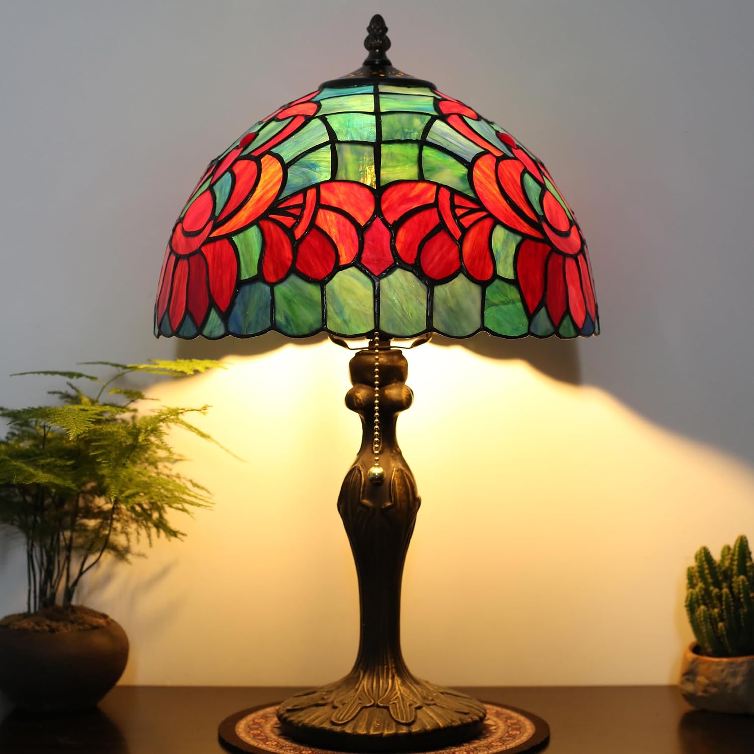 Tiffany Lamp Stained Glass Table Lamp Bedside Reading Lamp 12 x 19' Lotus Style Decorative Lamp for Desk Living Room Bedroom Study Office Light Home Decor Ambient Gift