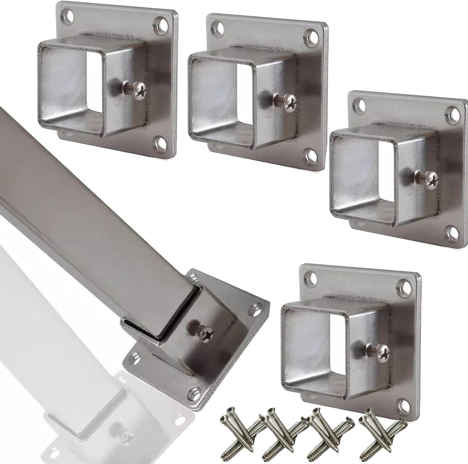 25 30 40mm Wide Square Anchor Base for Post，2/4 6 Pcs Stainless Steel Heavy Duty Post Base with Screws for Fence Deck Railing Support(4pack,40x40mm/1.57x1.57in)
