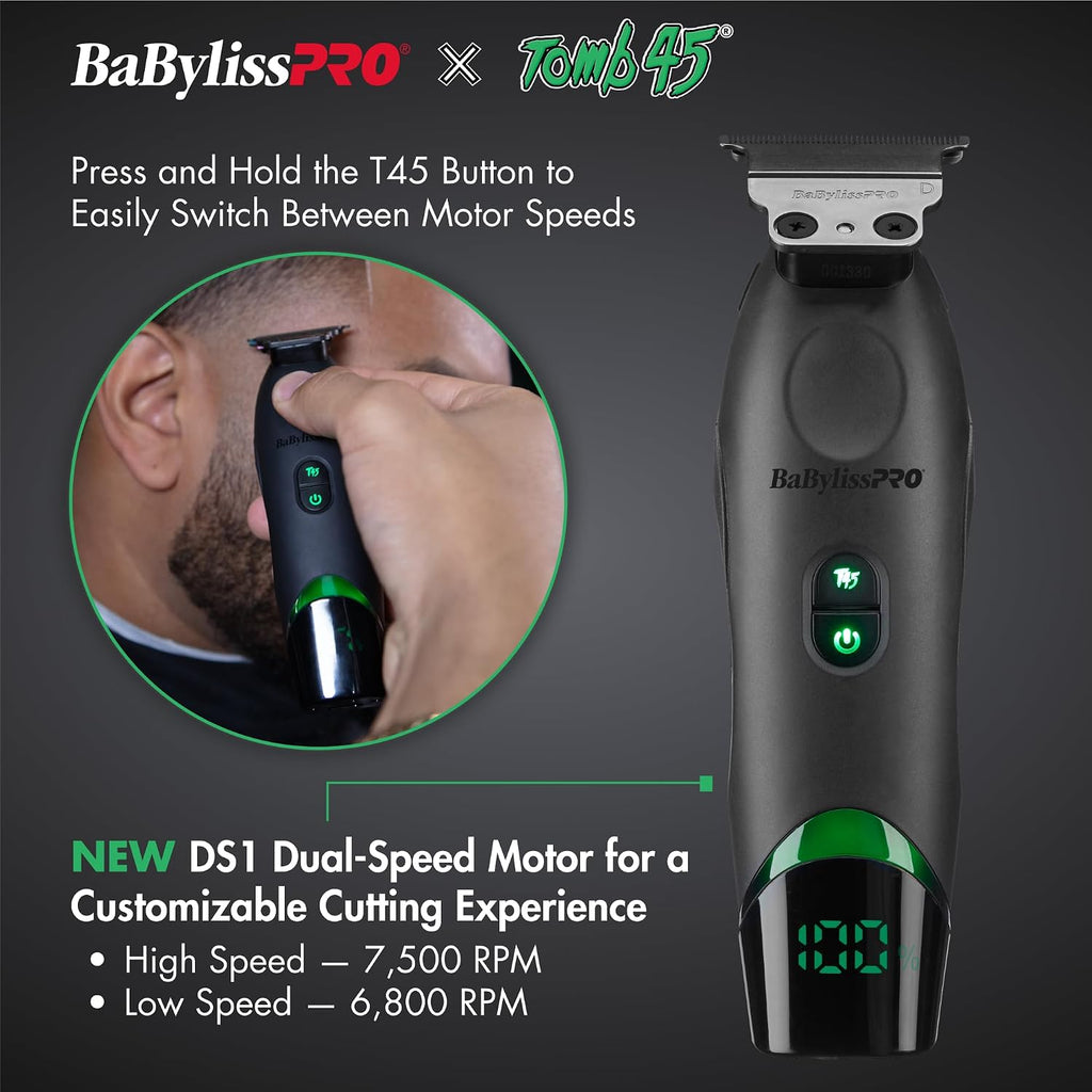 BaBylissPRO x Tomb45 Wireless Charging Hair Trimmer for Men with DS1 Dual Speed Motor 7500 RPM T-Blade Lithium Ion Battery 3 Hour Runtime Professional Barber