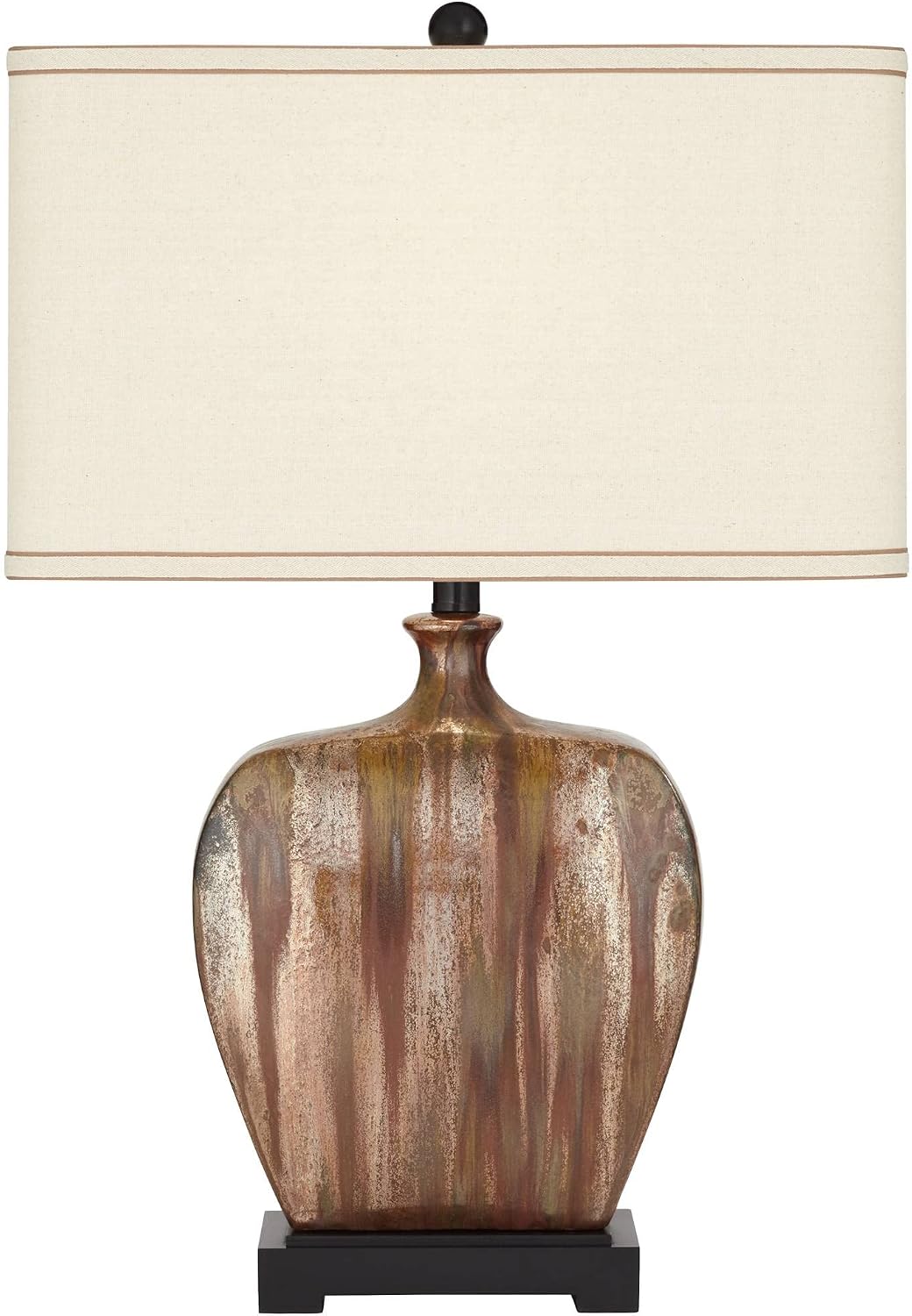 Possini Euro Design Julius Mid Century Modern Table Lamp 27' Tall Brown Ceramic Copper Drip Rectangular Fabric Shade Decor for Living Room Bedroom House Bedside Home Office (Color May Vary)