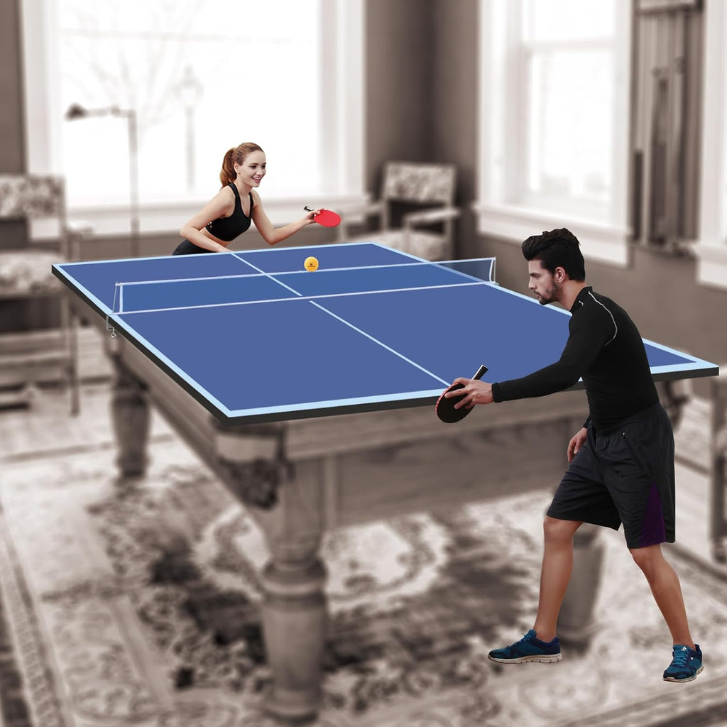 Foldable Ping Pong Table Top for Billiard Table, 9x5FT Table Tennis Table Topper for Pool Table, Indoor Outdoor Portable Table Tennis Conversion Top w/Net & Foam Padding