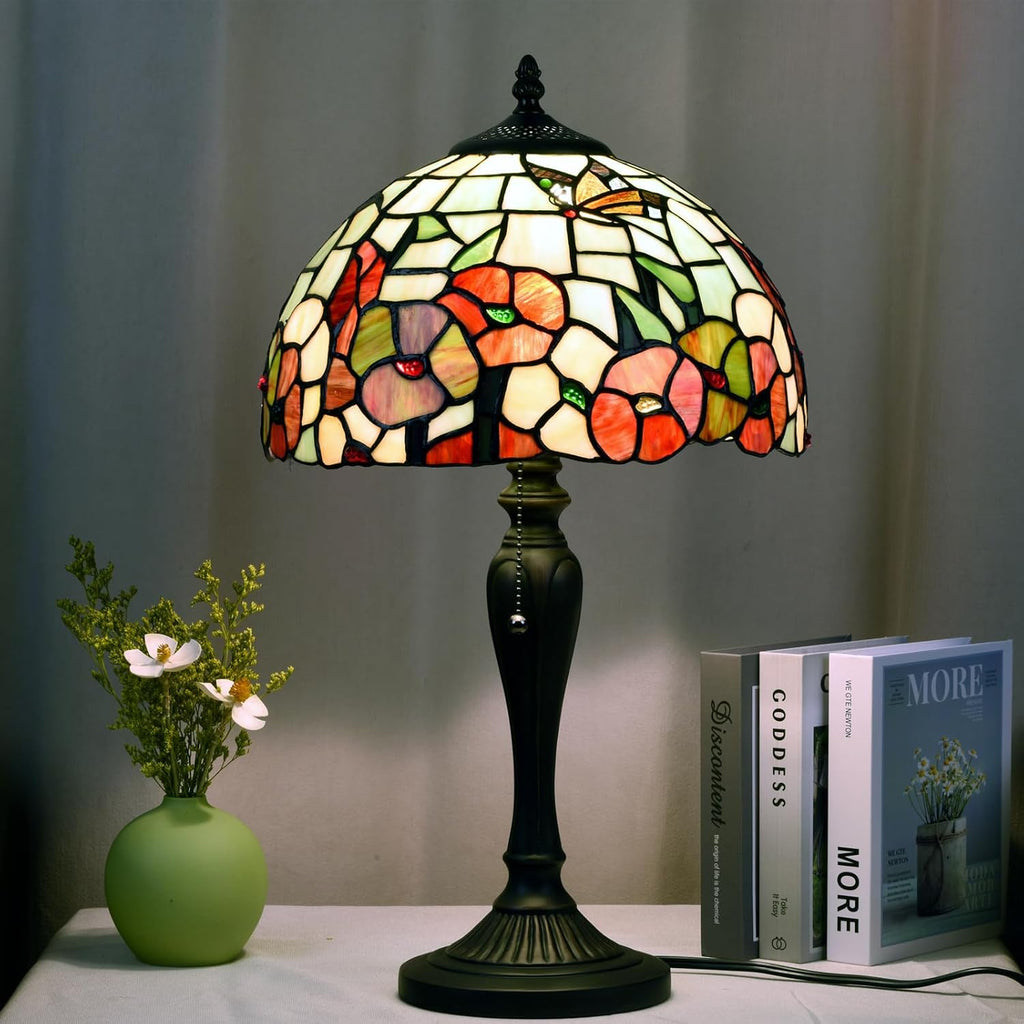 TL0002 Tiffany Style Table Lamp 21.5' High Blossoming Antique Stained Glass Lamp for Living Room Bedroom Bedside Nightstand Home Office, LED Bulb Included