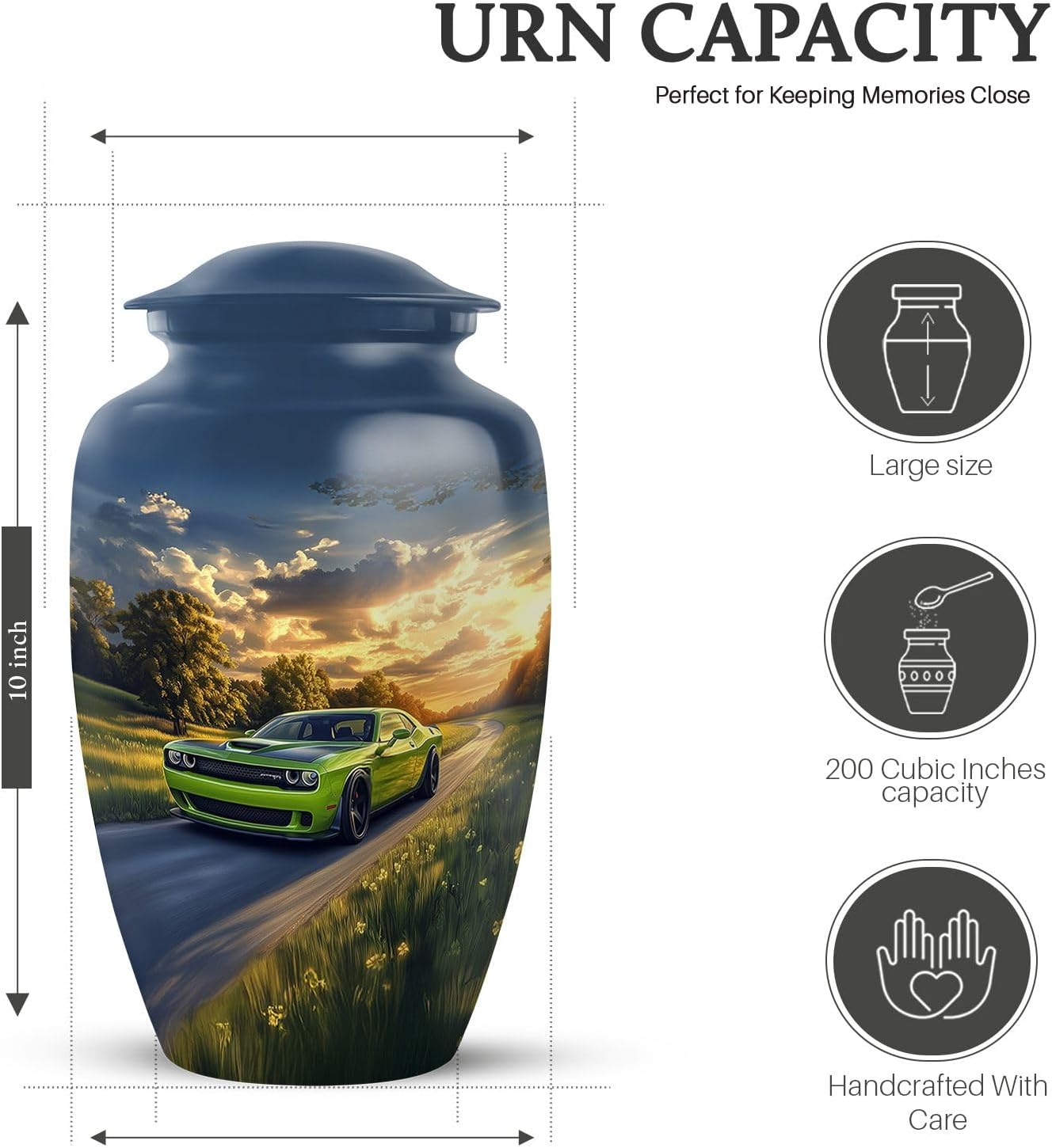 Car Memorial Large Funeral Urns for Adult Ashes - Decorative Ash Holders for Burial - Cremation Urns for Women - Dad Adult Urn for Men 10 Inch