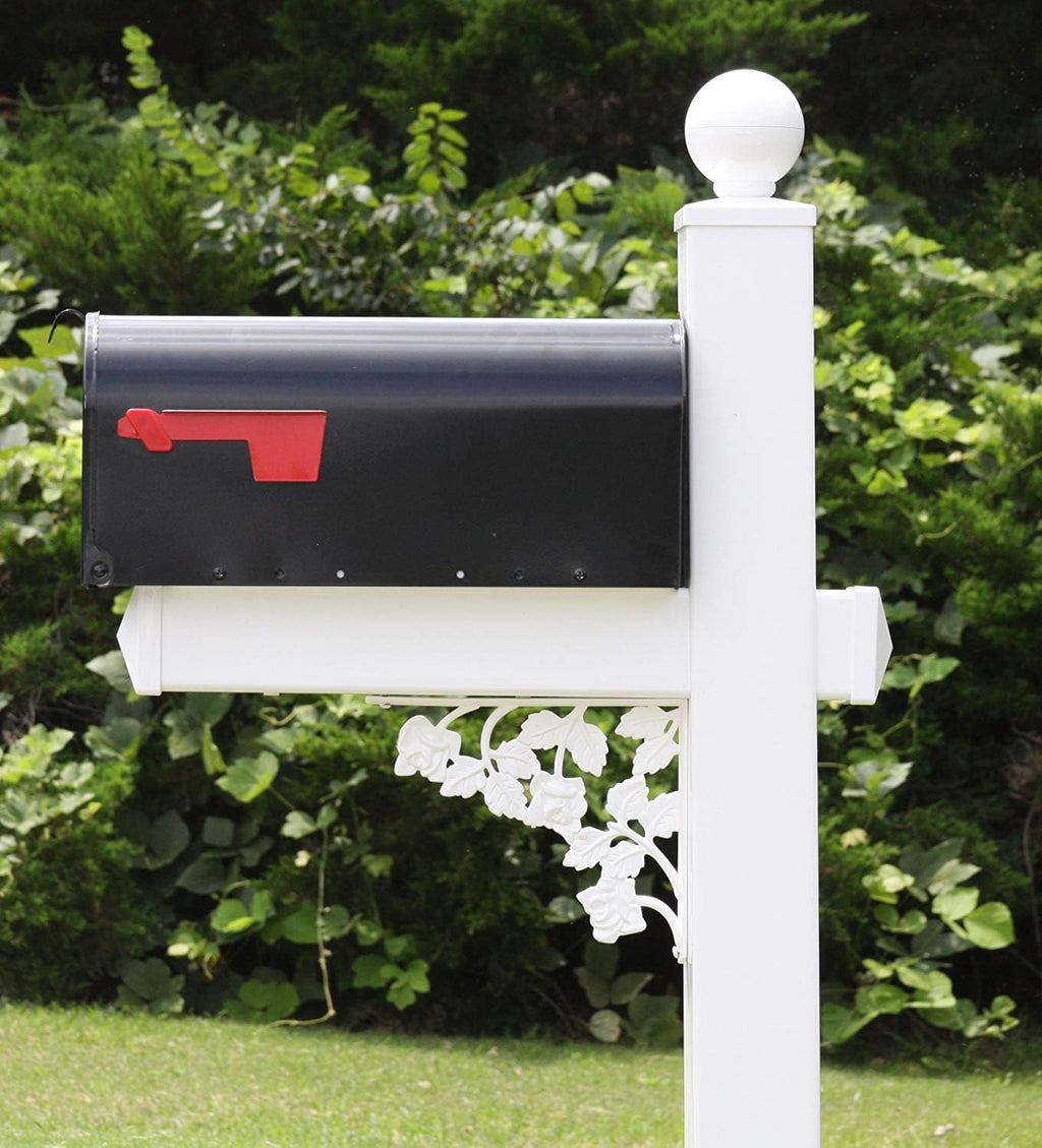 4Ever Products The Roosevelt Vinyl/PVC Mailbox Post (Includes Mailbox) Complete Decorative Curbside Mailbox System with Classic Traditional Style (Black Mailbox)