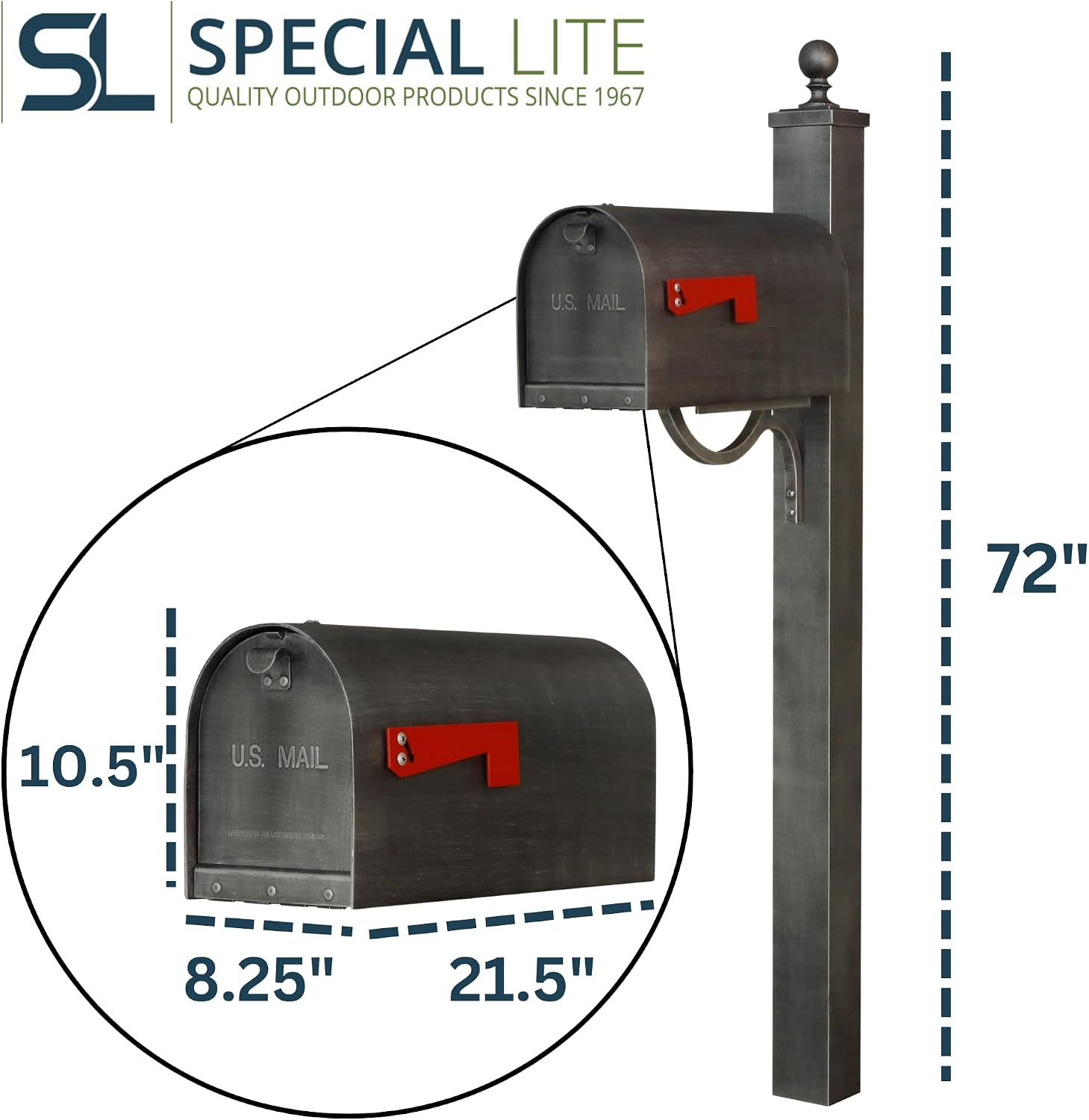 Titan Curbside Mailbox with Springfield Post - Swedish Silver Aluminum Mailbox with Direct Burial Post - SCH1016A-SPK710-SW
