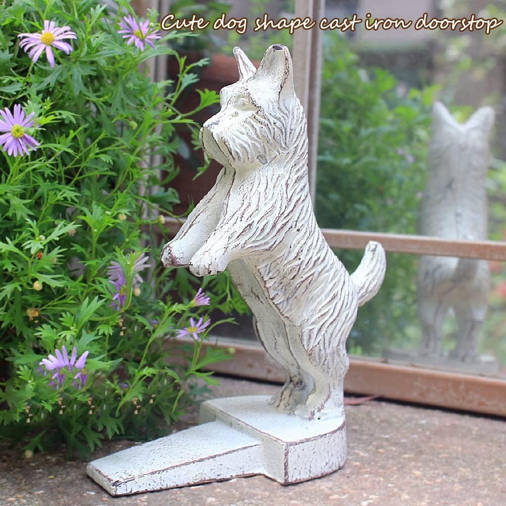 Door Stops Decorative Vintage Cast Iron Standing Dog Shape Door Stopper, Old Thick and Durable Patio Door Wedge, Prevent Pets from Closing (Color : White, Size : 18 * 9 * 21cm)