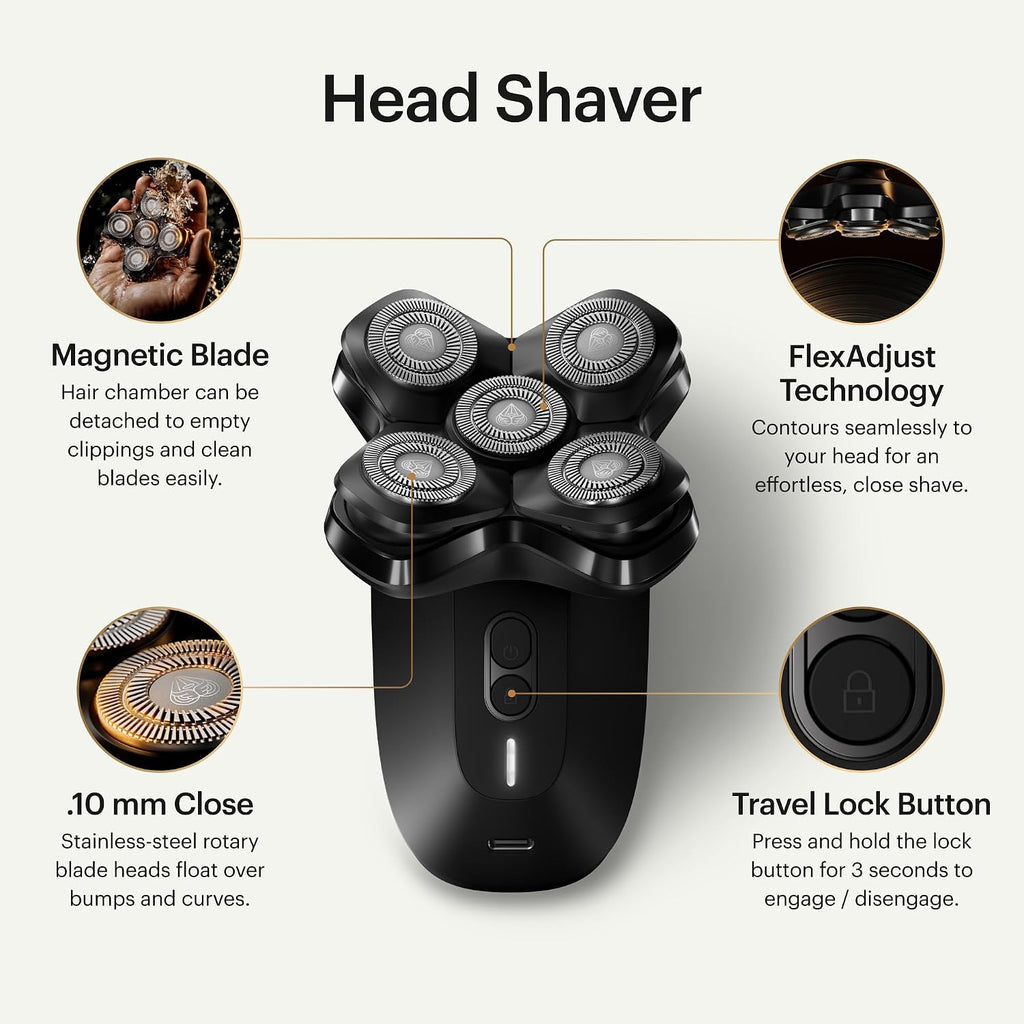 MANSCAPED® Dome Shaver™ PRO Head Shaver for Bald Men & Weed Whacker® 3.0 PRO Dual-Blade Nose, Ear & Eyebrow Hair Trimmer – SkinSafe® & FlexAdjust Technology, Travel Locks, Waterproof