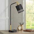Possini Euro Design Keller 24' High Small Modern Desk Lamp USB Port AC Power Outlet Black Gold Brass Finish Metal Single Shade Home Office Living Room Charging Bedroom Bedside Nightstand House