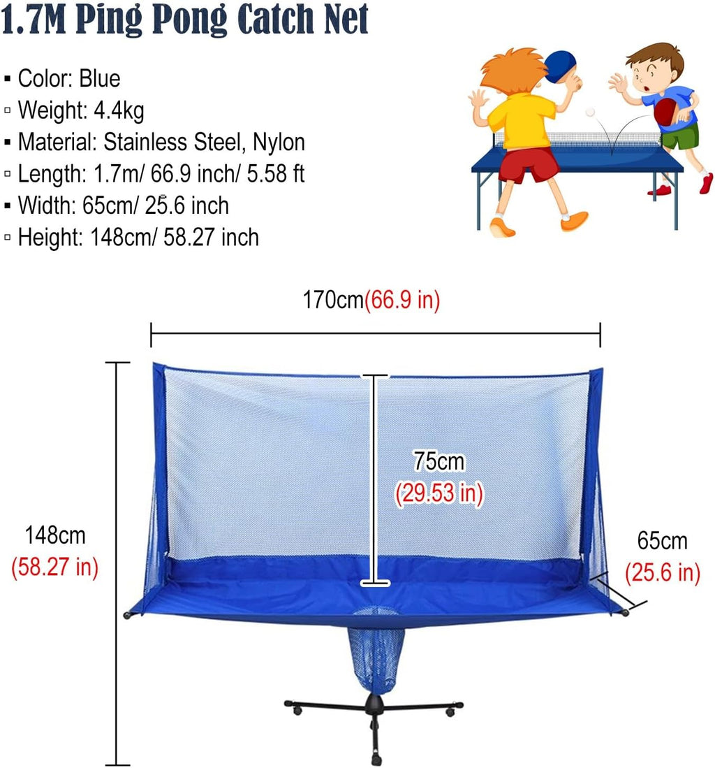 ERRULAN Large Ping Pong Practice Net with Wheels, Foldable Table Tennis Ball Catch Net Equipments for Adults & Kids, Indoor Outdoor Teen Activities - Multi-Ball Training(1.7m/66.9 in/5.58 ft)