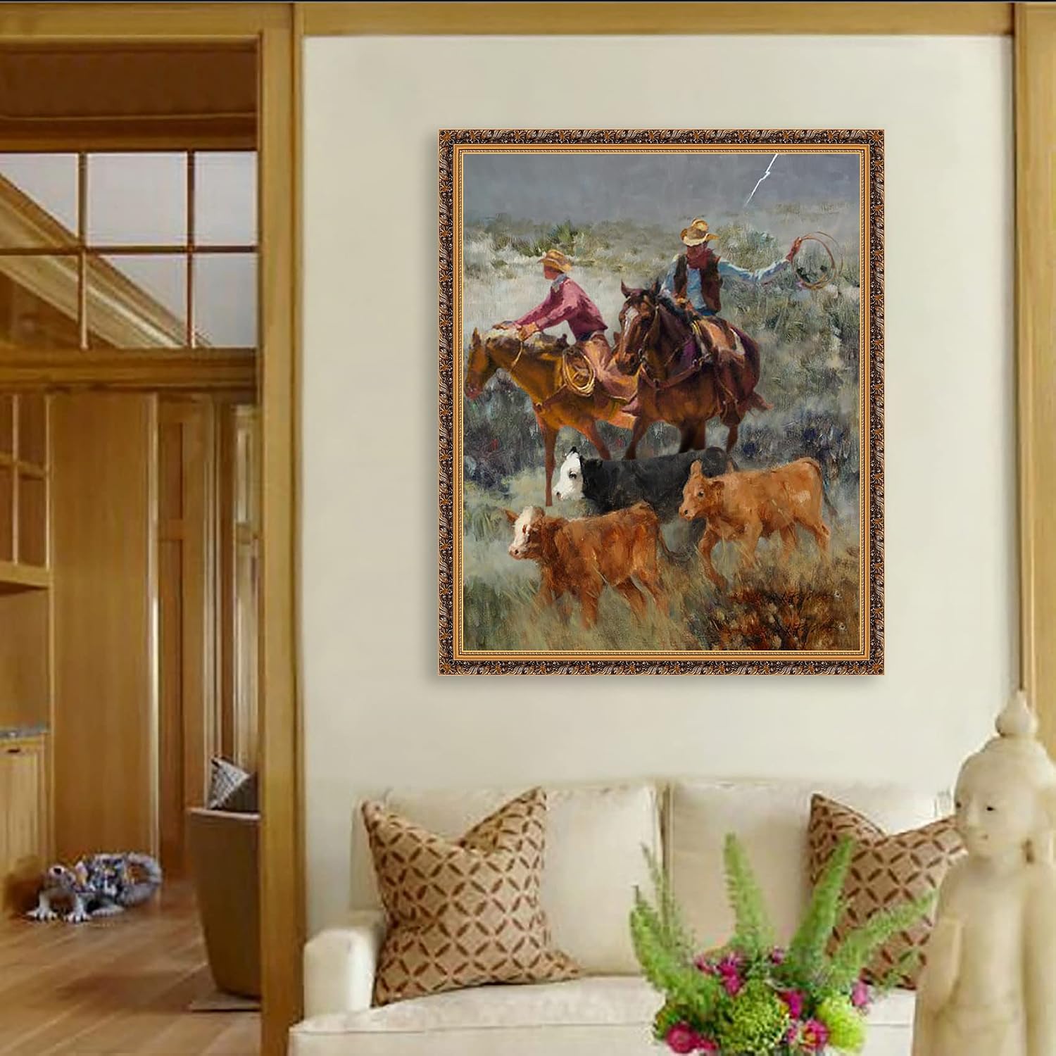 Toperfect 30 Original Western Paintings Cowboy Artworks, Modern Cowheard Wall Art American West, Southern Native Room decor, Handmade Cattle Cow Bull Wall Paintings by College Teachers 1