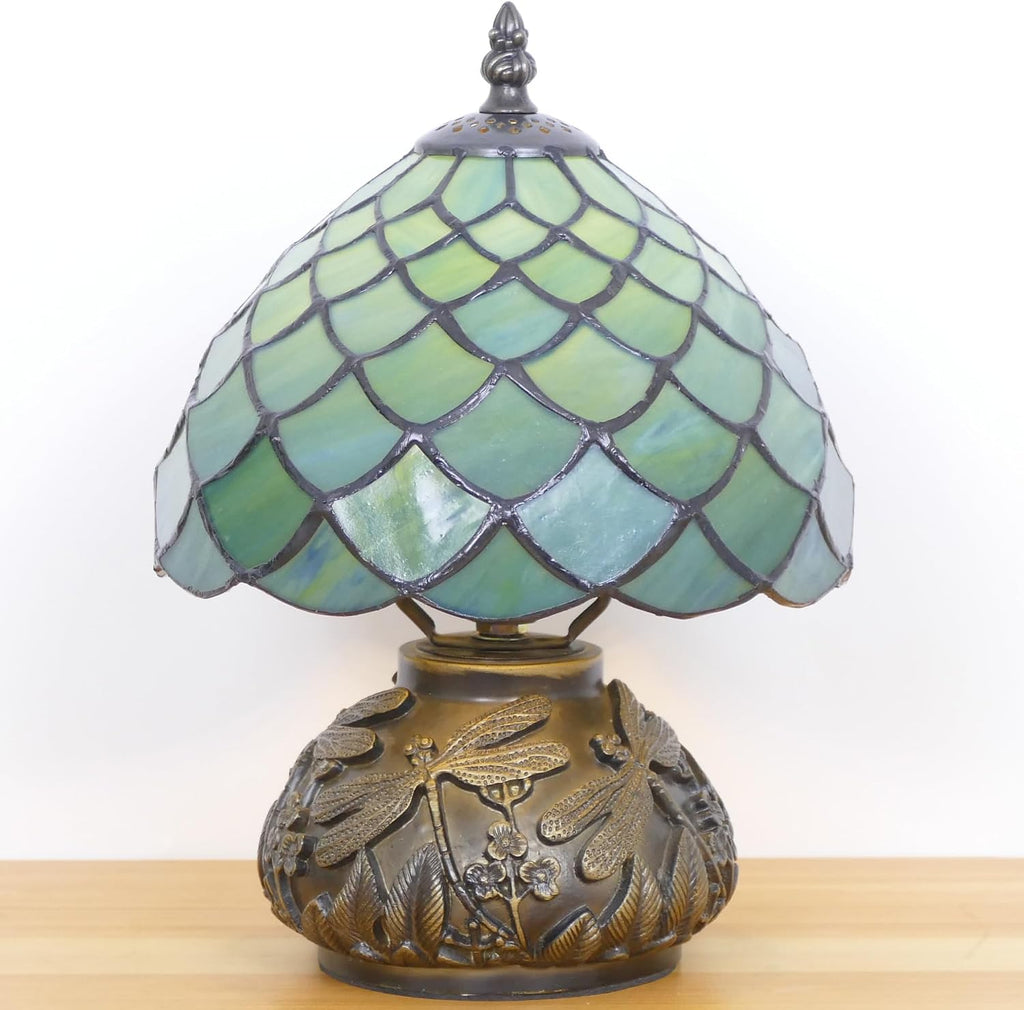 Small Tiffany Lamp Mini Stained Glass Table Lamp Mushroom Memory Sympathy Lamp 8X11 Inch (Fishscale Style)