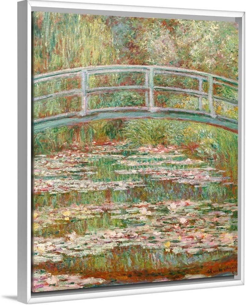 CANVAS ON DEMAND Bridge Over a Pond of Water Lilies White Float Framed Canvas Wall Art Print by Claude Monet, Fine Art, Traditional, Impressionism, Home Decor, Landscape, Artwork, 20' x24in