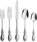 Oneida Silverware Set For 8 with Serving Utensils, Louisiana 45-Piece Fine Flatware Set, Service For 8, 18/8 Stainless Steel, Mirror, Knives Spoons Forks Serving Spoons,Dishwasher Safe(Silver 45 Piece