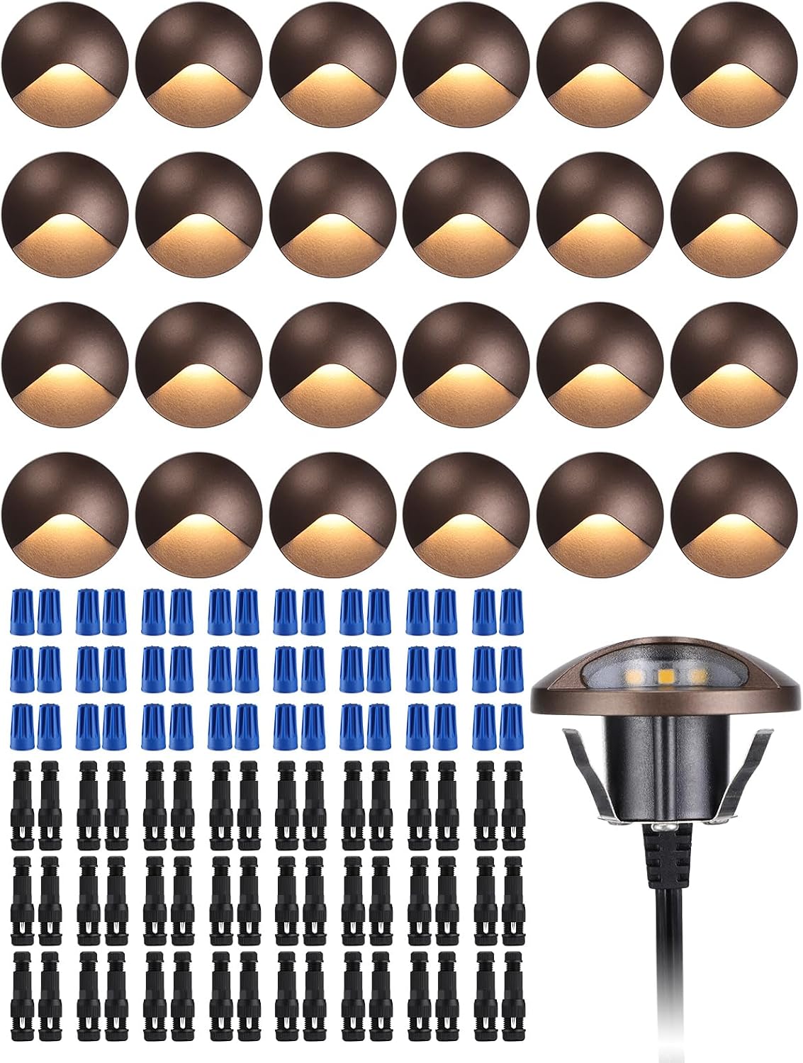 LEONLITE 24-Pack Recessed Low Voltage LED Deck Light Anti-Glare, 12-24V AC/DC Recessed LED Step Riser Light, IP65 Outdoor Step Stair Lights, 3000K Warm White, Aluminum Housing Oil Rubbed Bronze