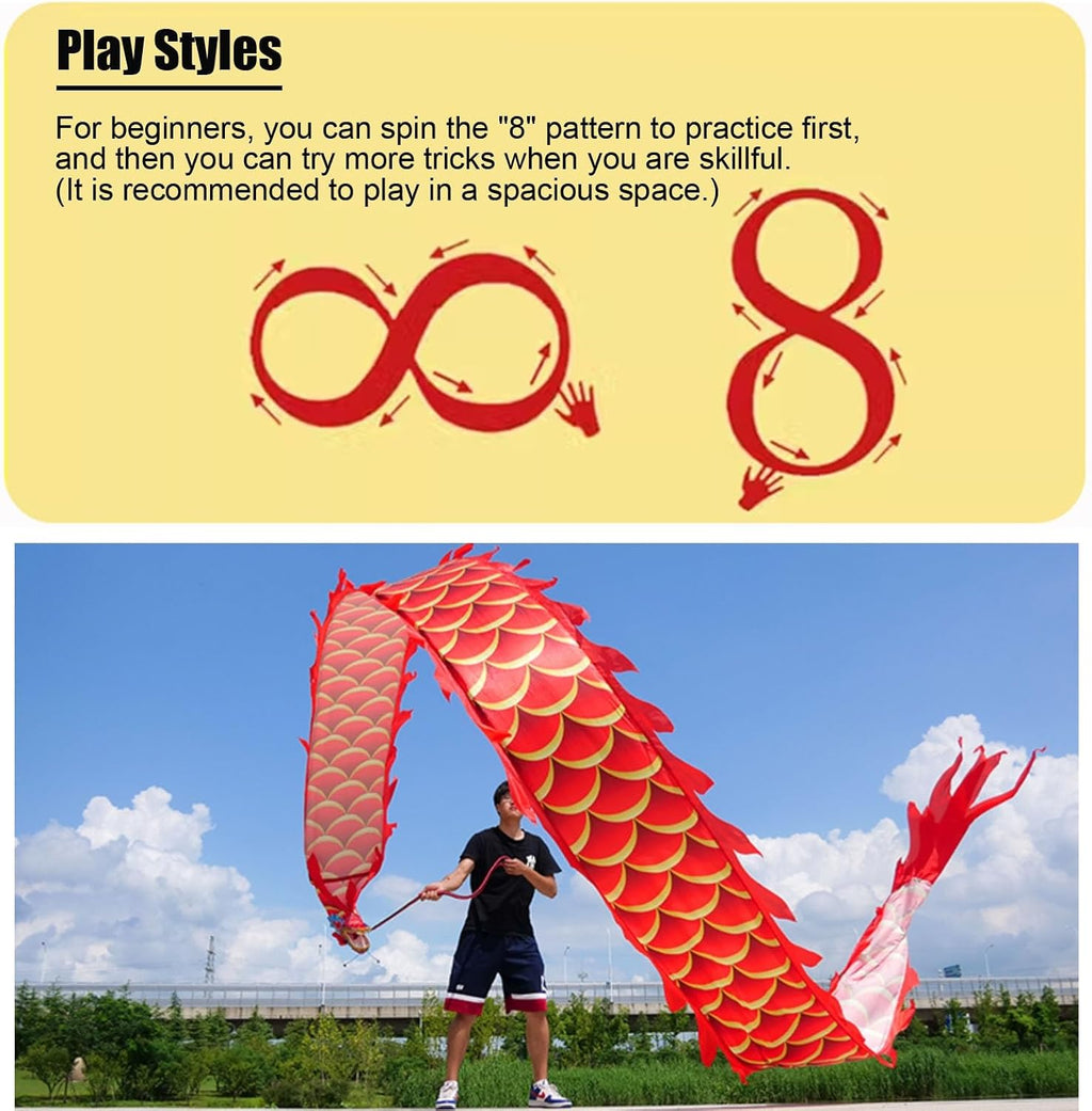 Kunovo Dragon Poi White Dance Dragon Flinging Ribbon, Traditional Fitness Spinning Drago Ribbons with Dragon Head, Dragon Poi Set for Juggling/Event Celebration (Size : 8 m (26 ft)), 58741