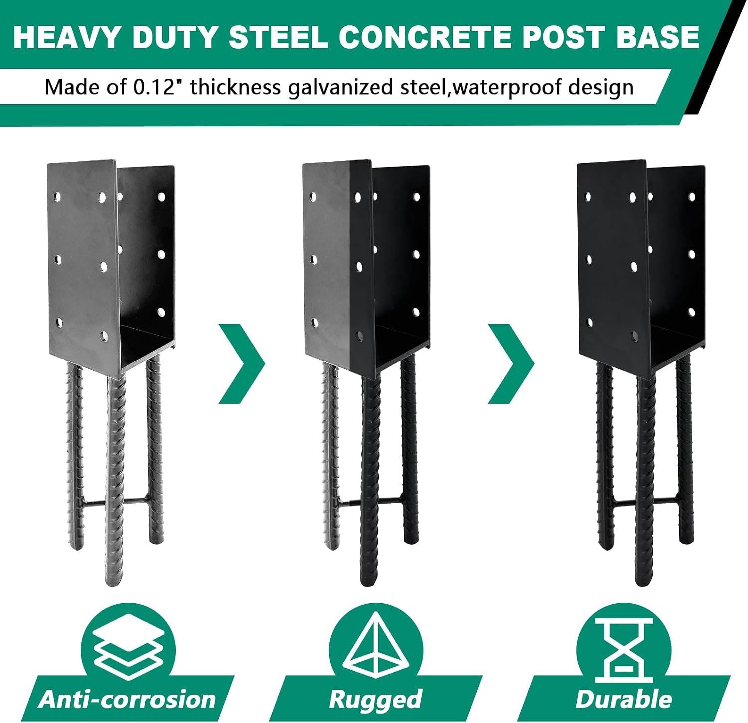8pcs U-Shape Wet Concrete Post Holder for 4x4 4x6 4x8 Square Wood Post,Black Heavy Duty Post Anchor Steel Solid Rebar with for Wood Fence,Railing,Pergola