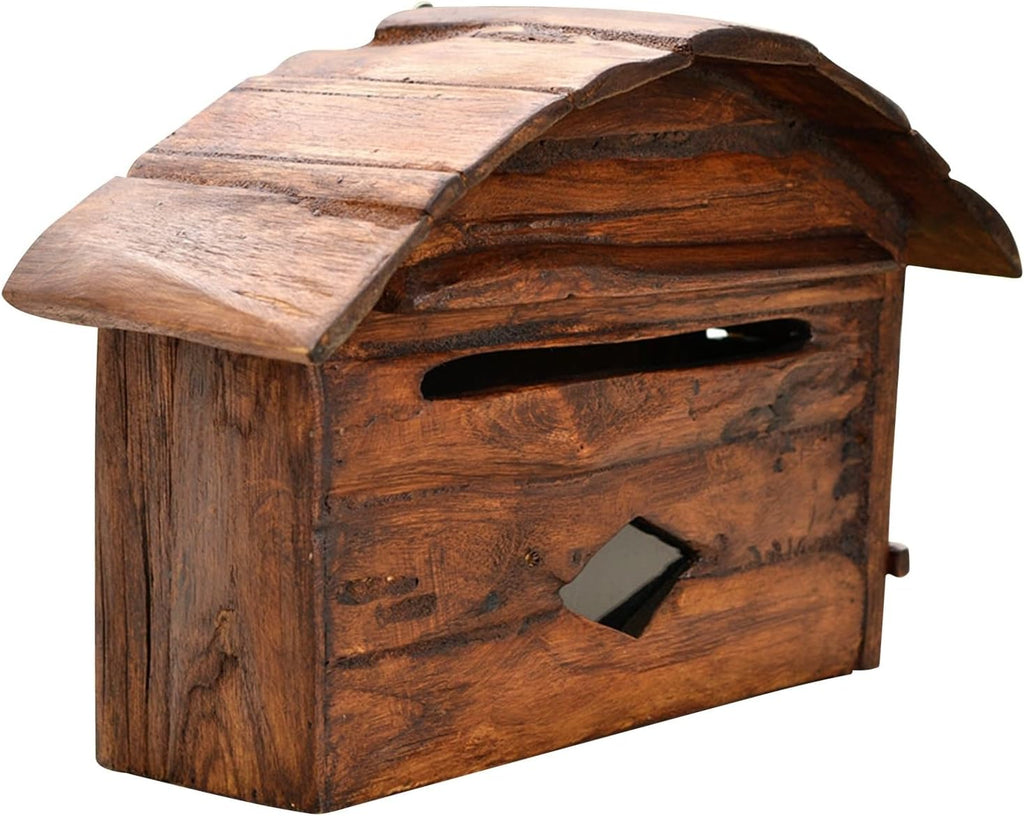 Wooden Cabin mailboxes for Outside, Vintage Mailbox Wall Mount, Rainproof Post Box Small Hanging Suggestion Box House Decor 14 x 6 x 10 Inch