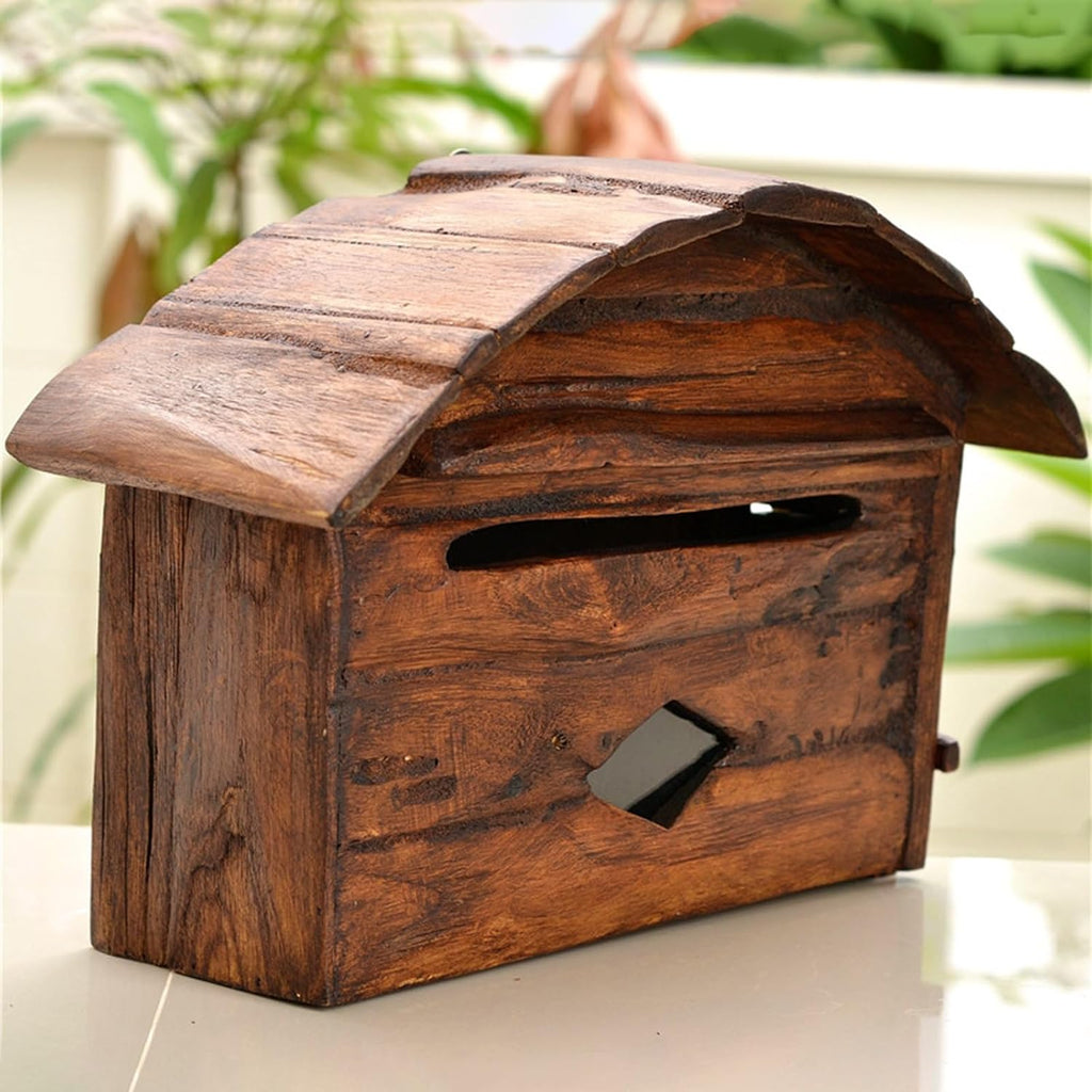 MELPHI Vintage Wooden Mailbox, Hanging Secure Post Box, Mailboxes for Outside, Wall-Mount Mailbox, Great for Small Packages & Envelopes