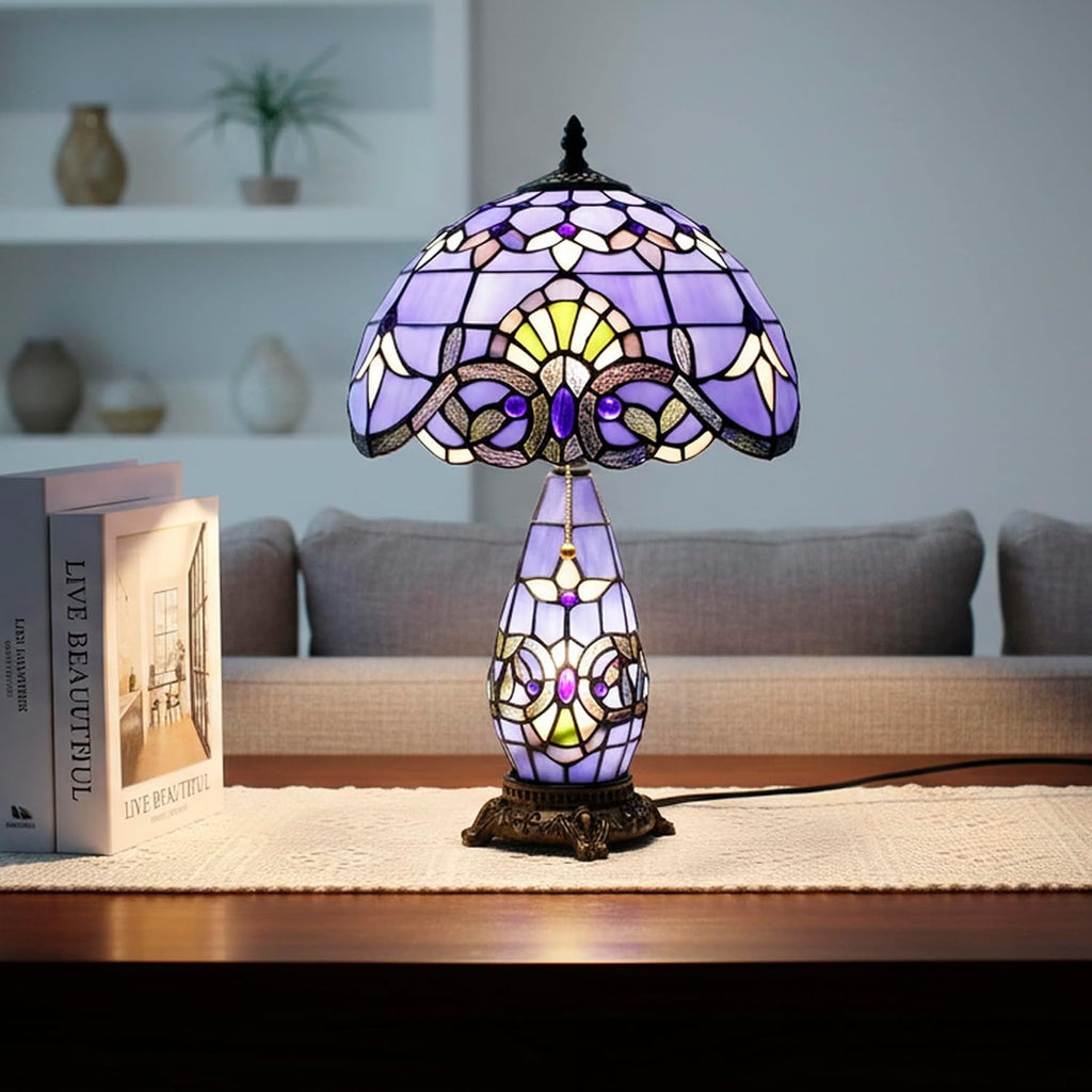 Tiffany Style Lamp Blue Baroque Stained Glass Table Lamp 12X19 Inches Mother-Daughter Vase Desk Reading Light Decor Bedroom Living Room Home Office