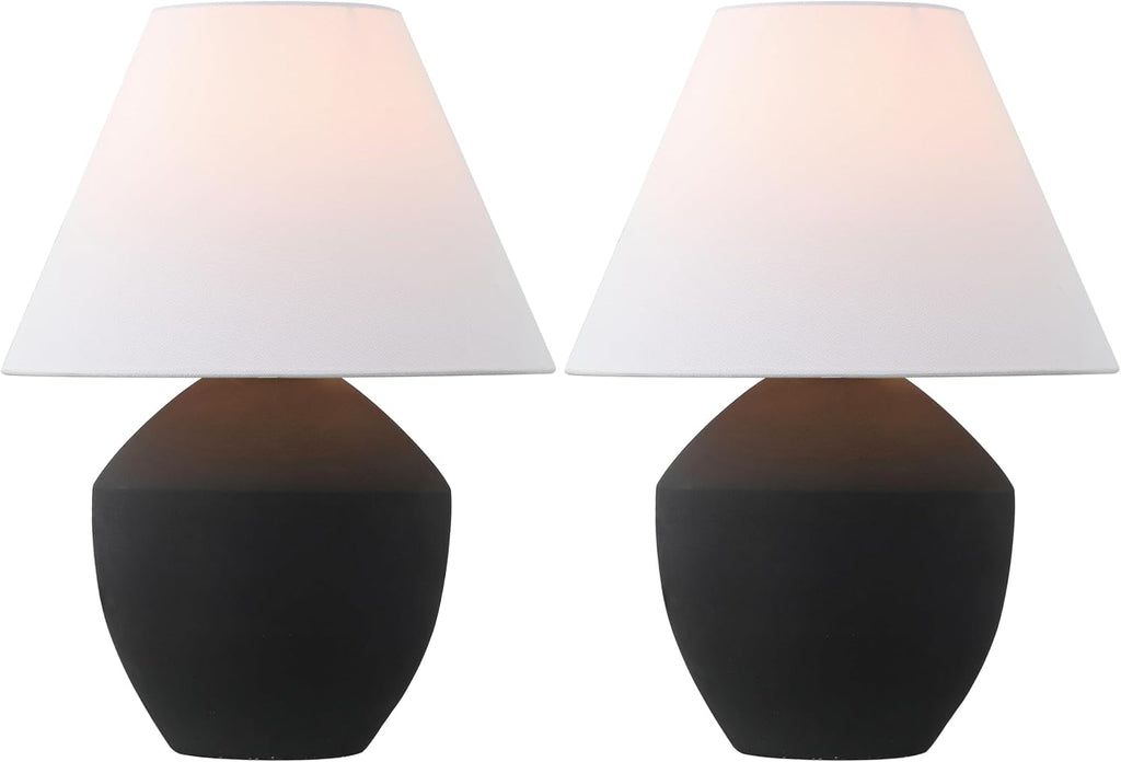 JONATHAN Y 20.5' Matte Black Minimalist Table Lamp Set of 2 for Living Room, Modern Scandinavian Bedside Lamps for Bedroom, White Linen Shade, LED Bulbs Included JYL5604A-SET2