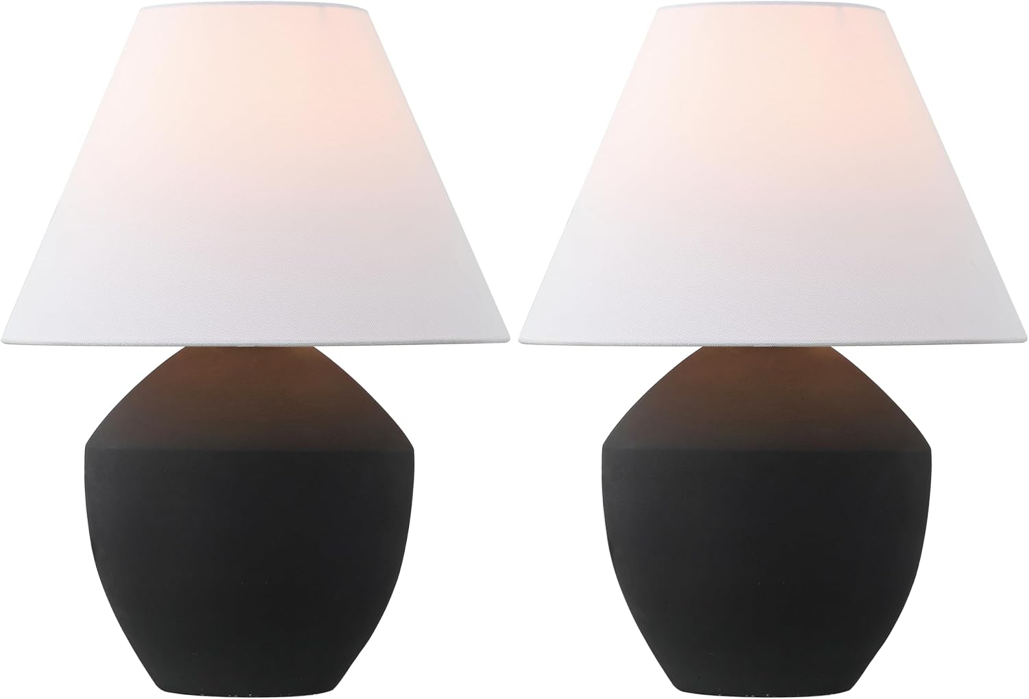 JONATHAN Y 20.5' Matte Black Minimalist Table Lamp Set of 2 for Living Room, Modern Scandinavian Bedside Lamps for Bedroom, White Linen Shade, LED Bulbs Included JYL5604A-SET2