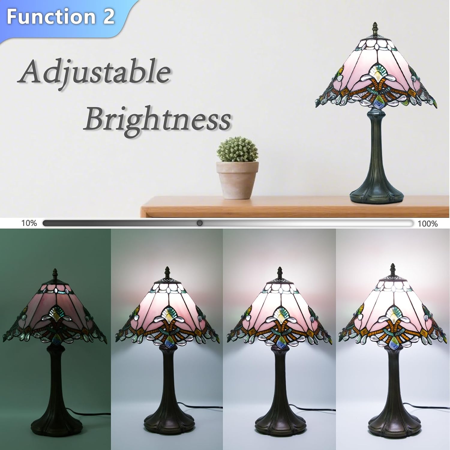 JHuiLap 12 Inch Tiffany Style Table Lamp, Baroque Stained Glass Lamp with Remote Control, Stepless Dimmable & 3 Color Temperatures, Desk Lamps for Bedroom Farmhouse Bedside Nightstand Bedside (Pink)