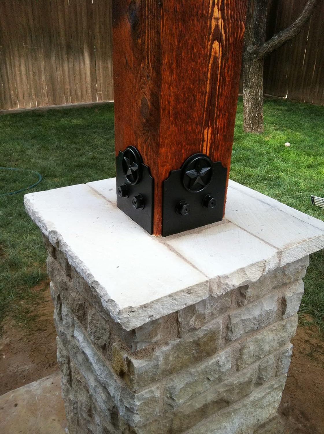 Ozco Laredo Sunset 8x8 Post Base Kit, Includes Decorative Plates, Hex Cap Nuts, OWT Timber Screws, Galvanized Steel for Pergolas | 56609