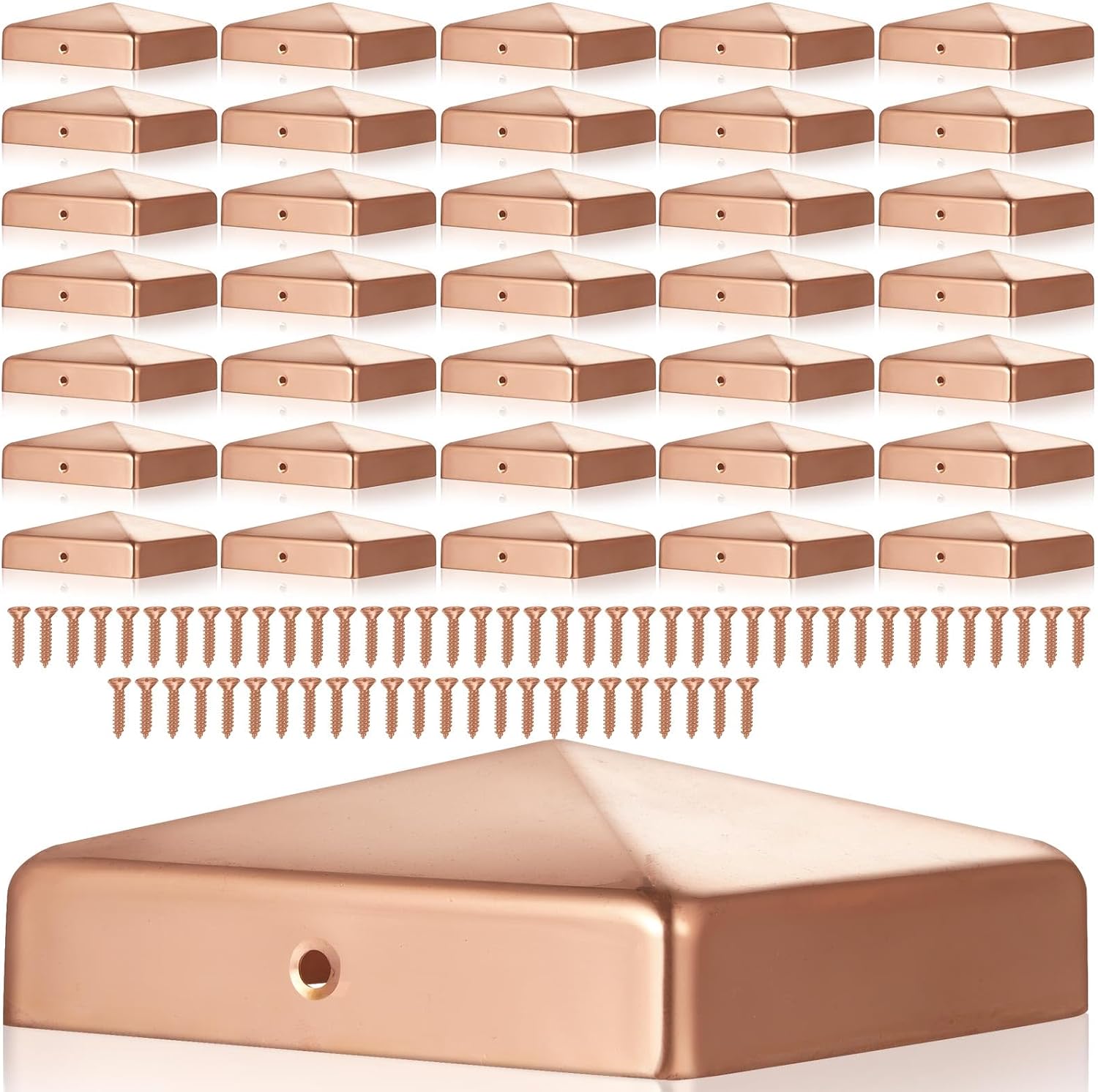 Tandefio 32 Pcs 4x4'' Solid Copper Post Caps Fence Pyramid Decking Caps with Screw for Metal Wood Cedar Fence Deck Corridors Mailbox Posts End Cover