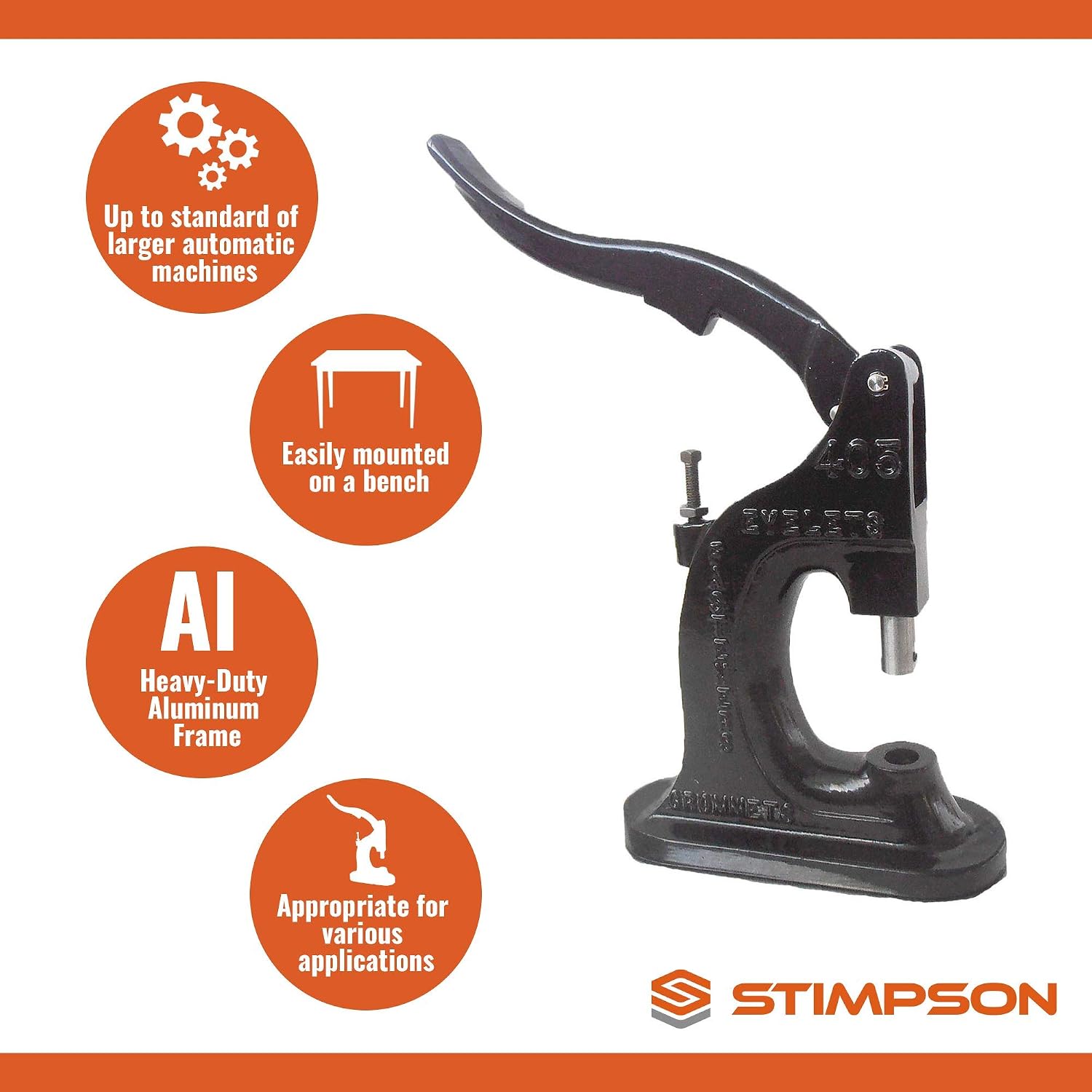 Stimpson ST405 Press Machine for Grommets & Washers, Eyelets, & Snaps – Heavy Duty Hand Tool for Fabrics, Tents, and More - Durable Punch Maker for Small or Large Holes (Setting Tools Not Included)
