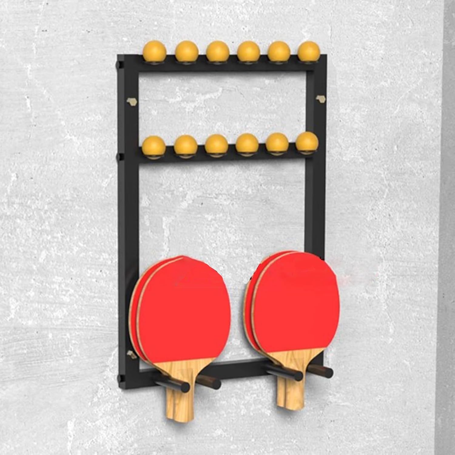 Home Gym Organizer Rack Black Wall Mounted 12 Pingpong Display Rack Table Tennis Racket Shelf, for Home Garage Office Gym, Square Sports Equipment Organization Holder