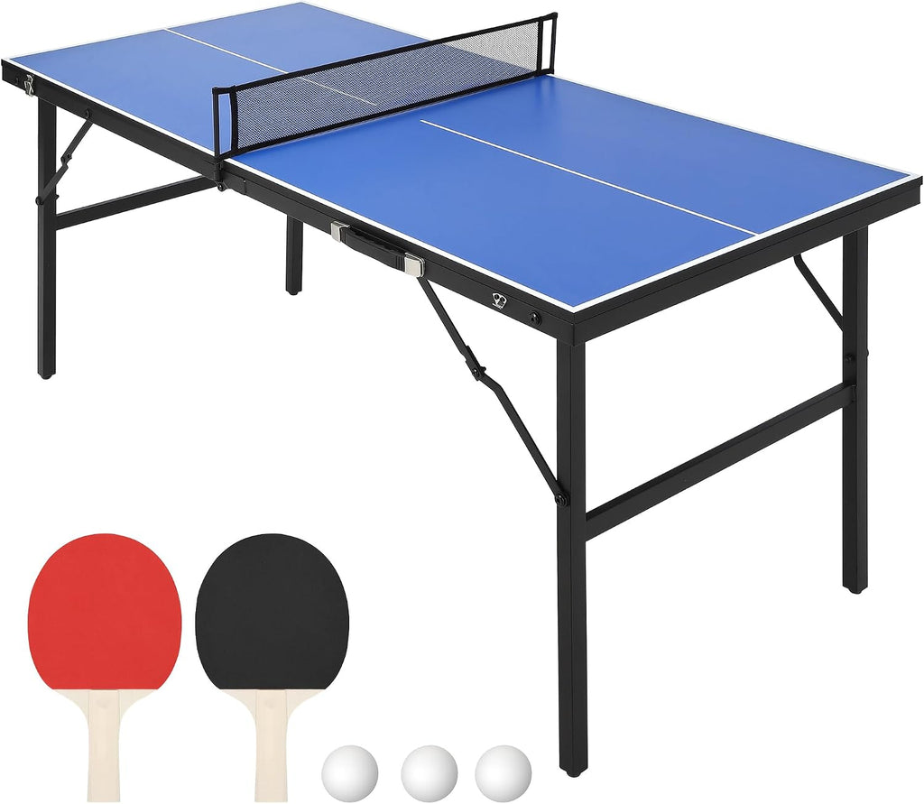 Foldable Ping Pong Table, Indoor/Outdoor Mesa De Ping Pong for Adults/Teens, Waterproof Table Tennis Table with 2 Table Tennis Paddles and 3 Balls, 5 Minute Assembly, 60 x 26 x 27.5 Inch