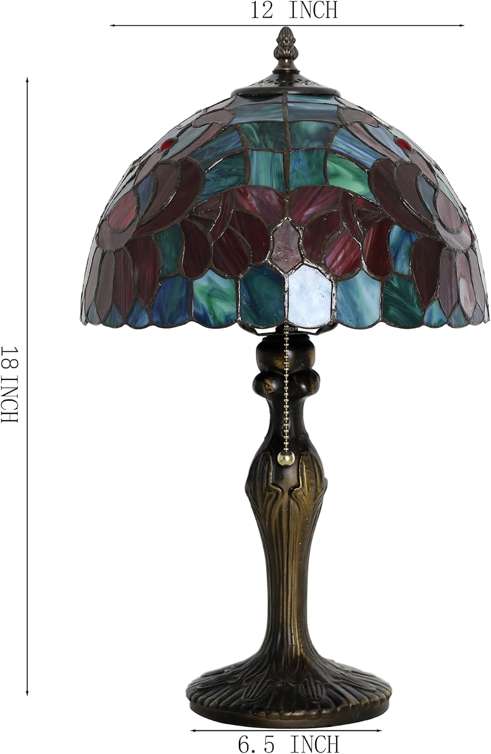 Tiffany Lamp Stained Glass Table Lamp Bedside Reading Lamp 12 x 19' Lotus Style Decorative Lamp for Desk Living Room Bedroom Study Office Light Home Decor Ambient Gift
