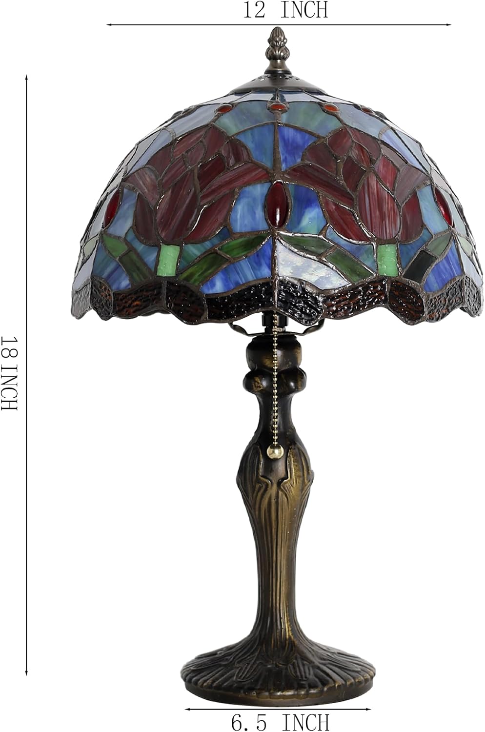 Tiffany Lamp Stained Glass Table Lamp 12' x 19' Red Tulips Style Bedside Reading Lamp Decorative Lamp for Desk Living Room Bedroom Office Study Light Home Decor Gift