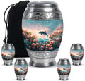 Dolphin Urns for Human Ashes Adult Male - Funeral Urns for Ashes Adult - Sunset Keepsake Memorial Urn - Blue Decorative Burial Ash Holder for Male & Female, Set of 5-10 Inch, 3 Inch