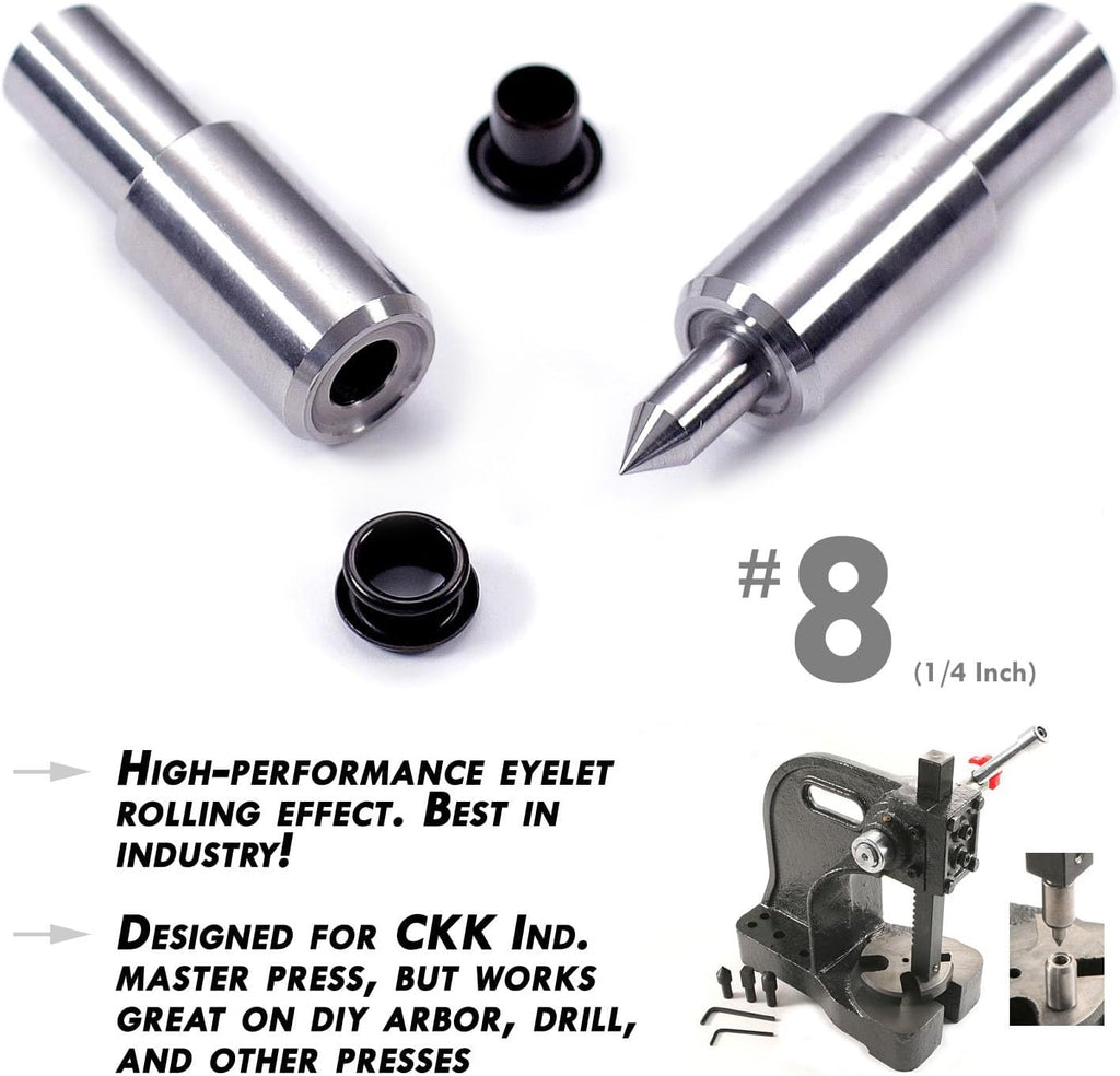 Eyelet Setting Press + #6-9 & #8-9 Eyelet Bundle - (Master Series Press) - (Includes: Arbor Press, 3/16 + 1/4 Eyelet Setting Dies) - (#6-9 & #8-9 Black Coated Eyelets) - for DIY Hobby & C